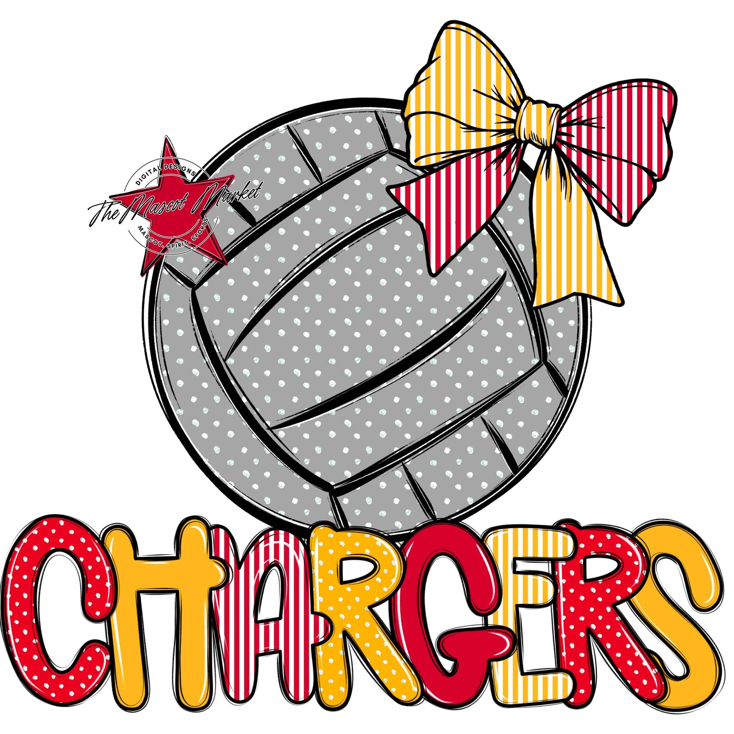 Chargers Volleyball Spirit Design-Red & Yellow
