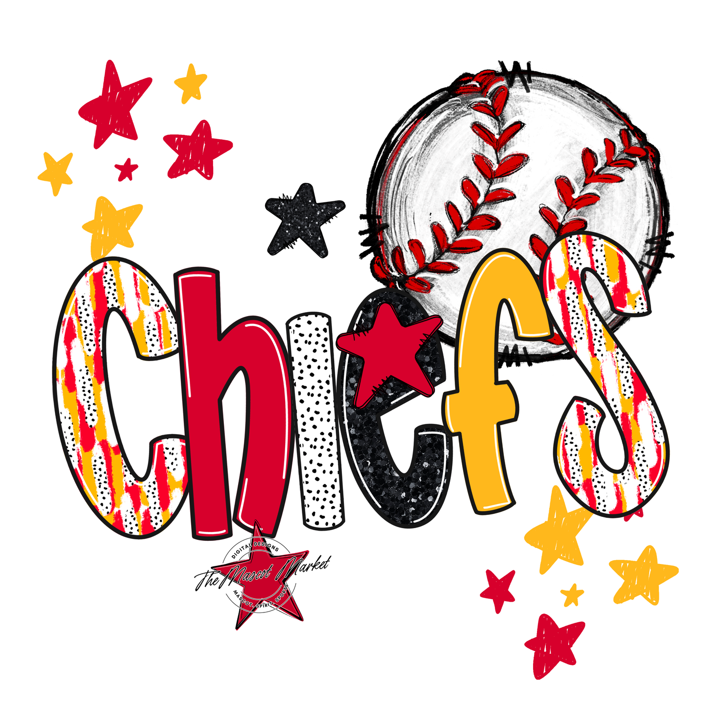 Chiefs Baseball Scrape-Red-Yellow