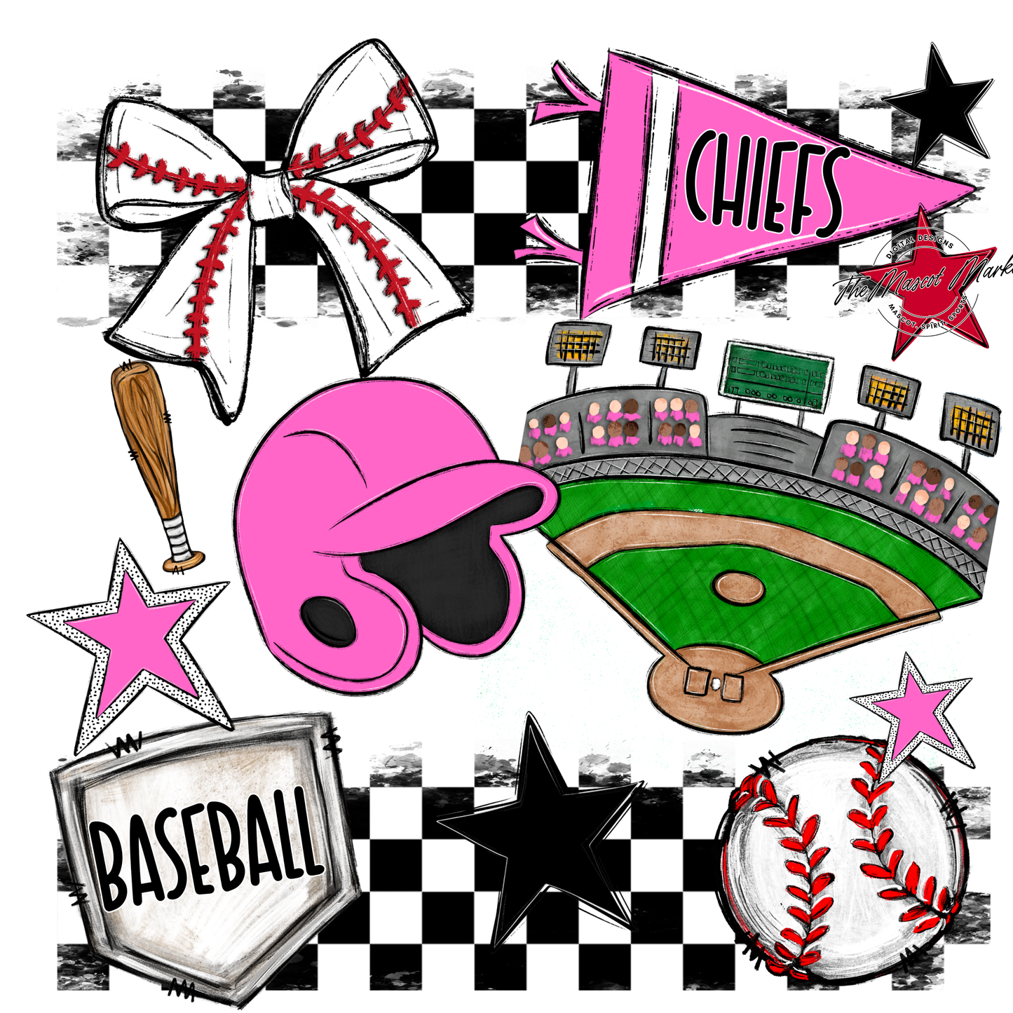 Chiefs Checkers Baseball Spirit Design-Baby Pink