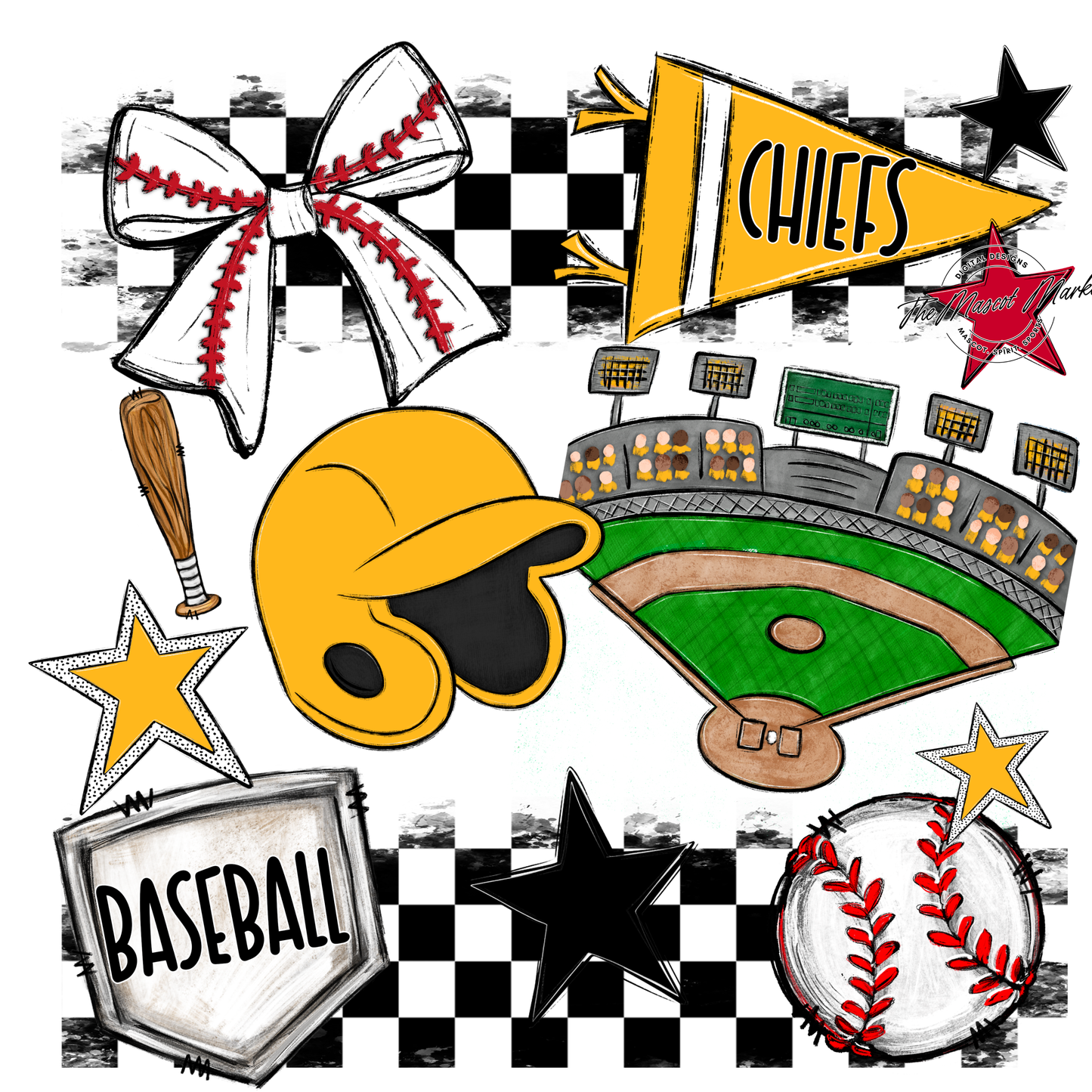 Chiefs Checkers Baseball Spirit Design-Yellow