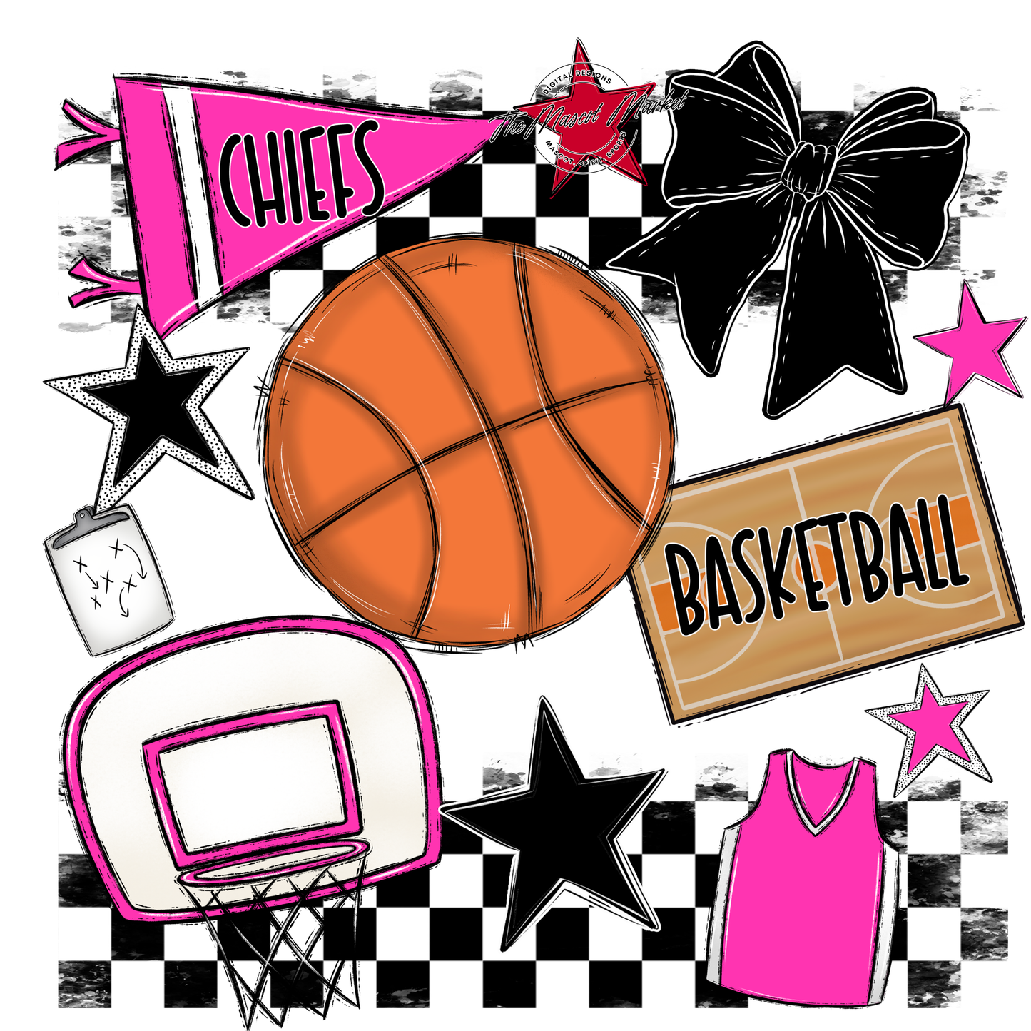Chiefs Checkers Basketball Spirit Design-Pink