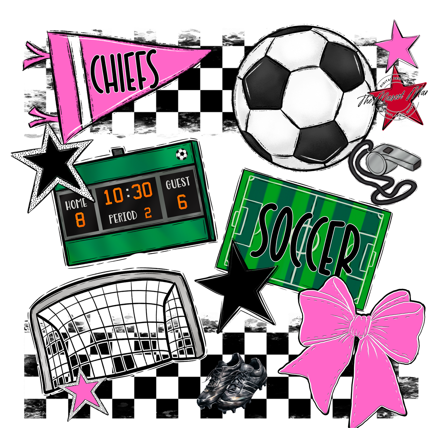 Chiefs Checkers Soccer Spirit Design-Baby Pink