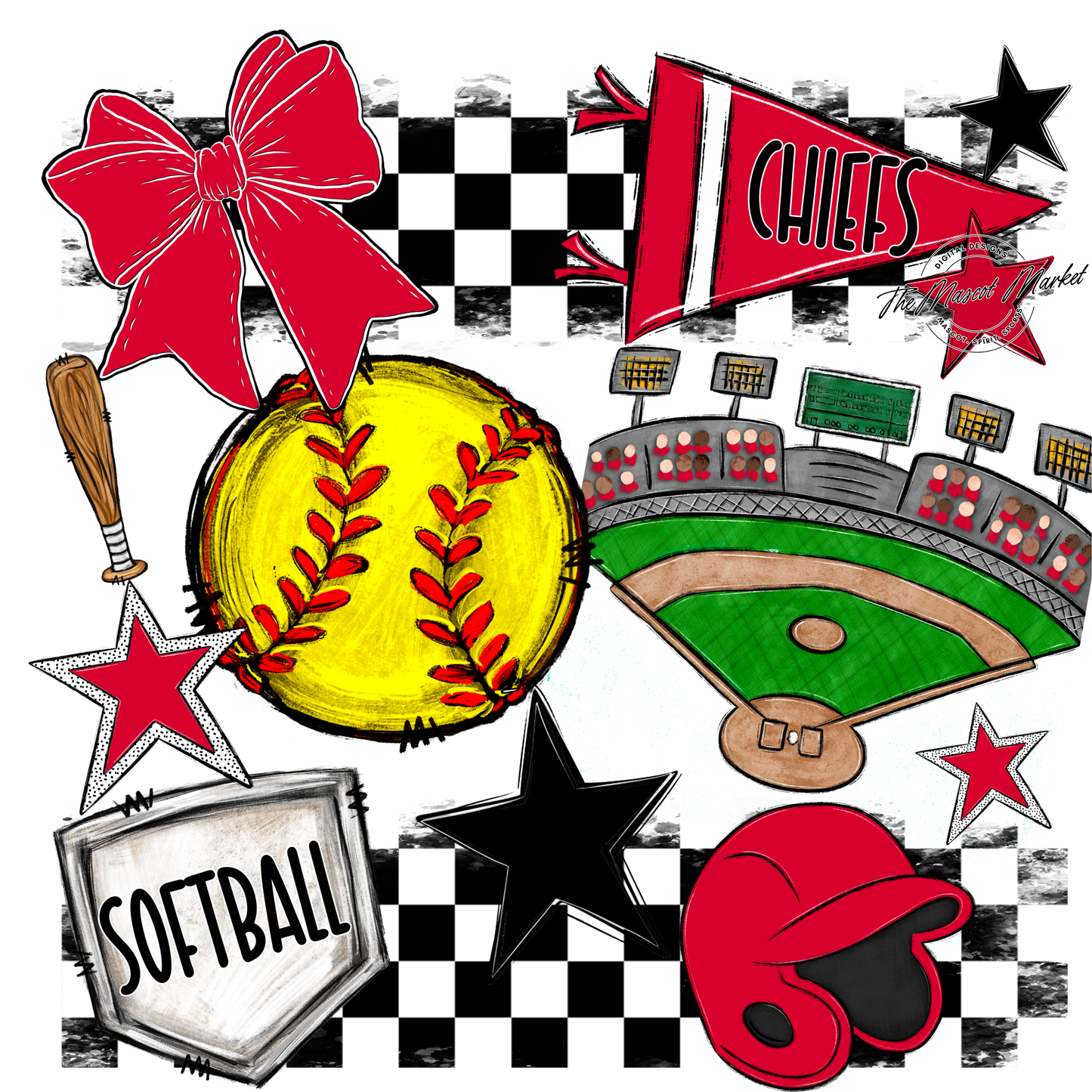 Chiefs Checkers Softball Spirit Design-Red