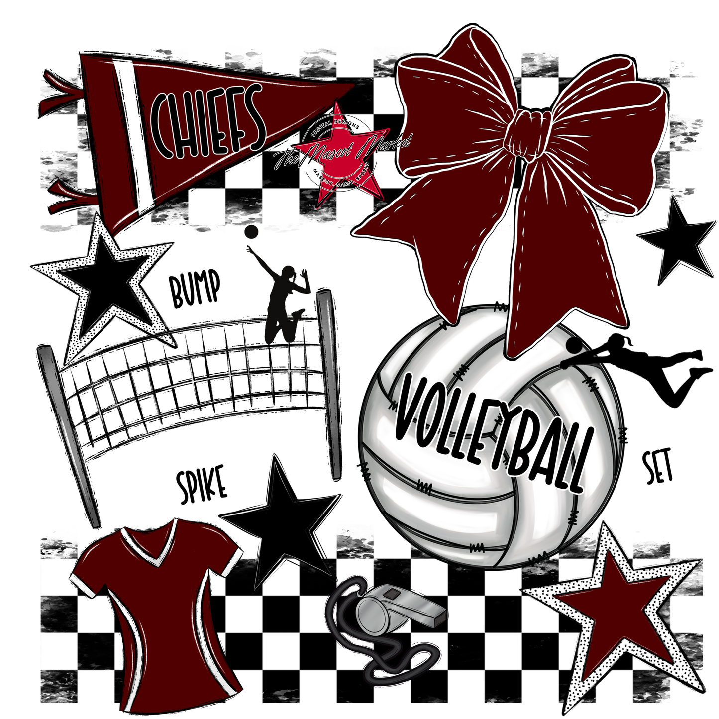 Chiefs Checkers Volleyball Spirit Design-Maroon