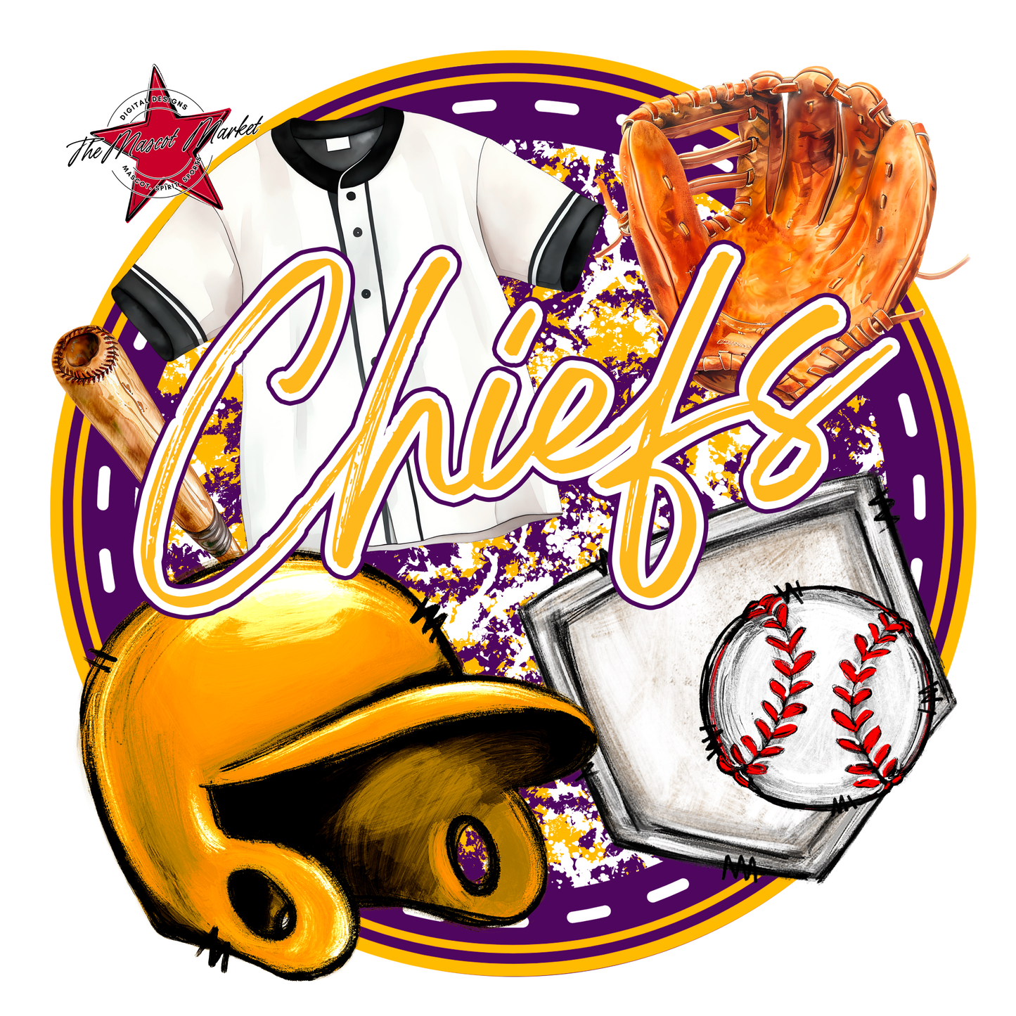 Chiefs Circle Baseball Design-Purple-Yellow