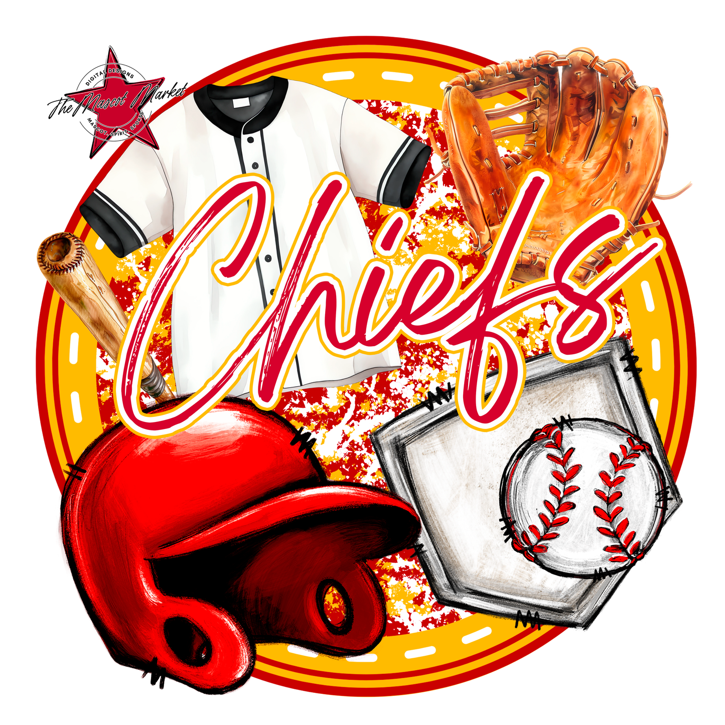 Chiefs Circle Baseball Design-Red-Yellow