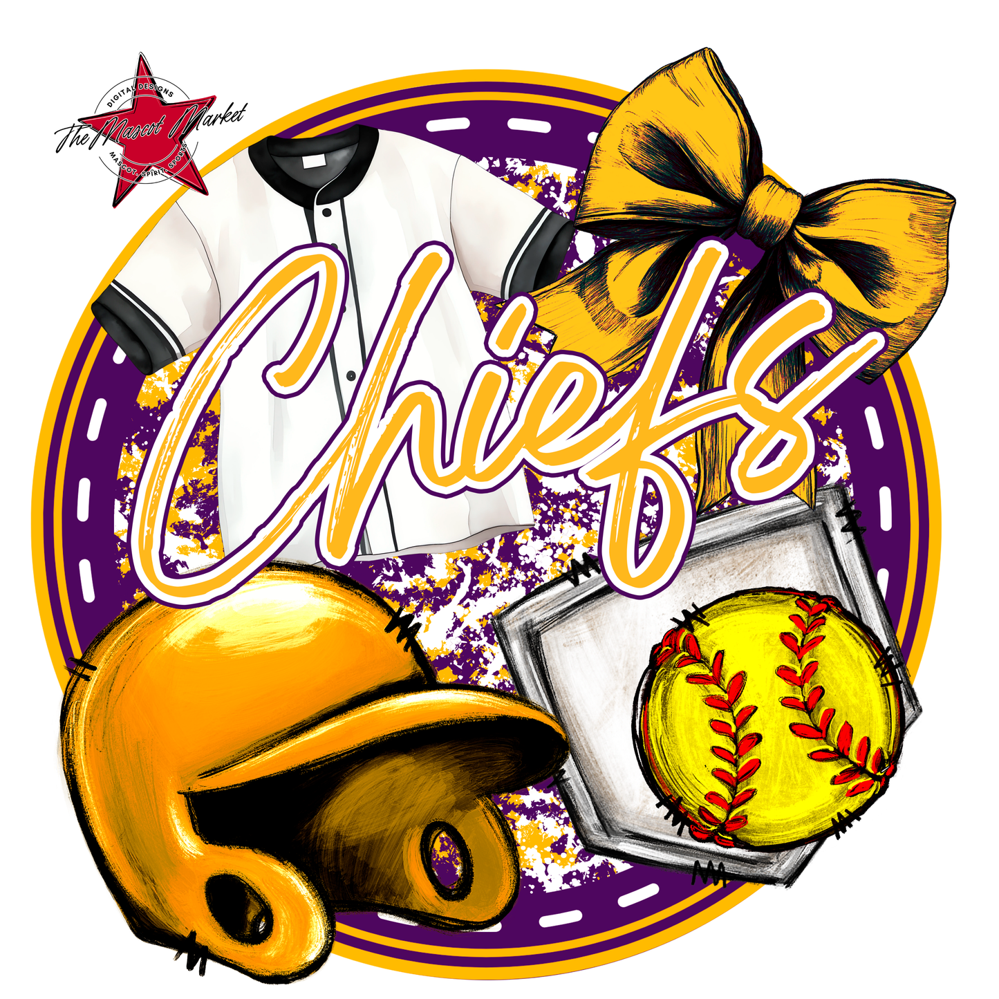 Chiefs Circle Softball Design-Purple-Yellow