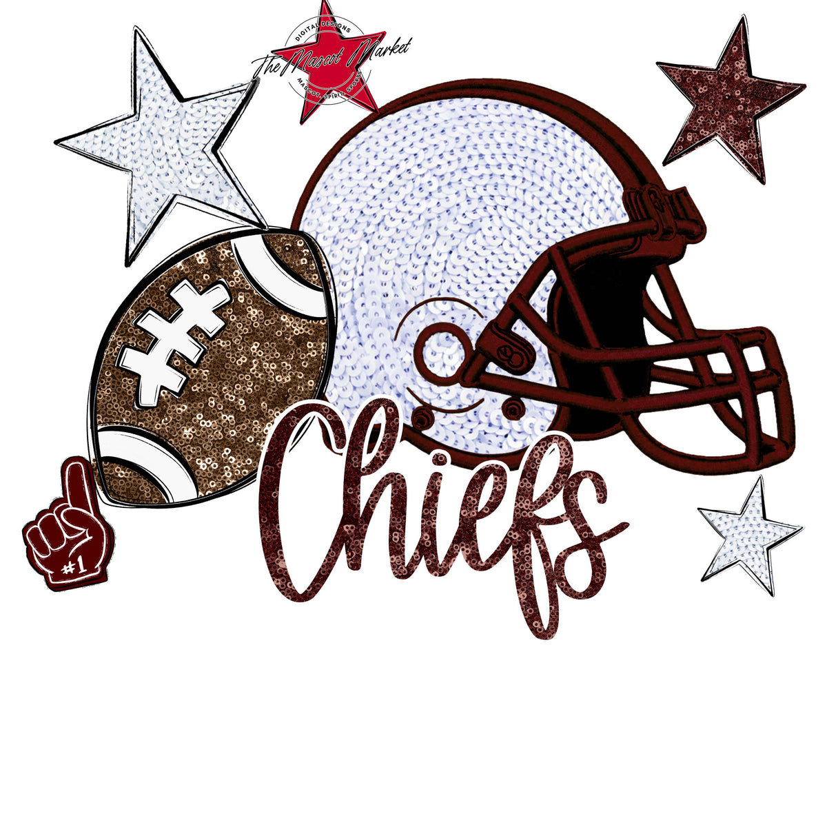 Chiefs Football Embroidered Sequins Design-Maroon