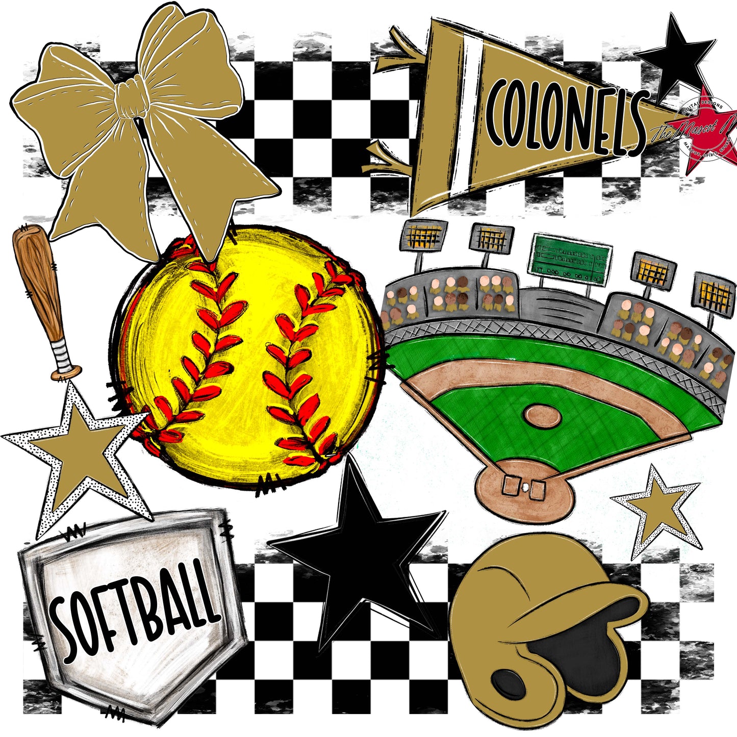 Colonels Softball Checkers Design-Gold
