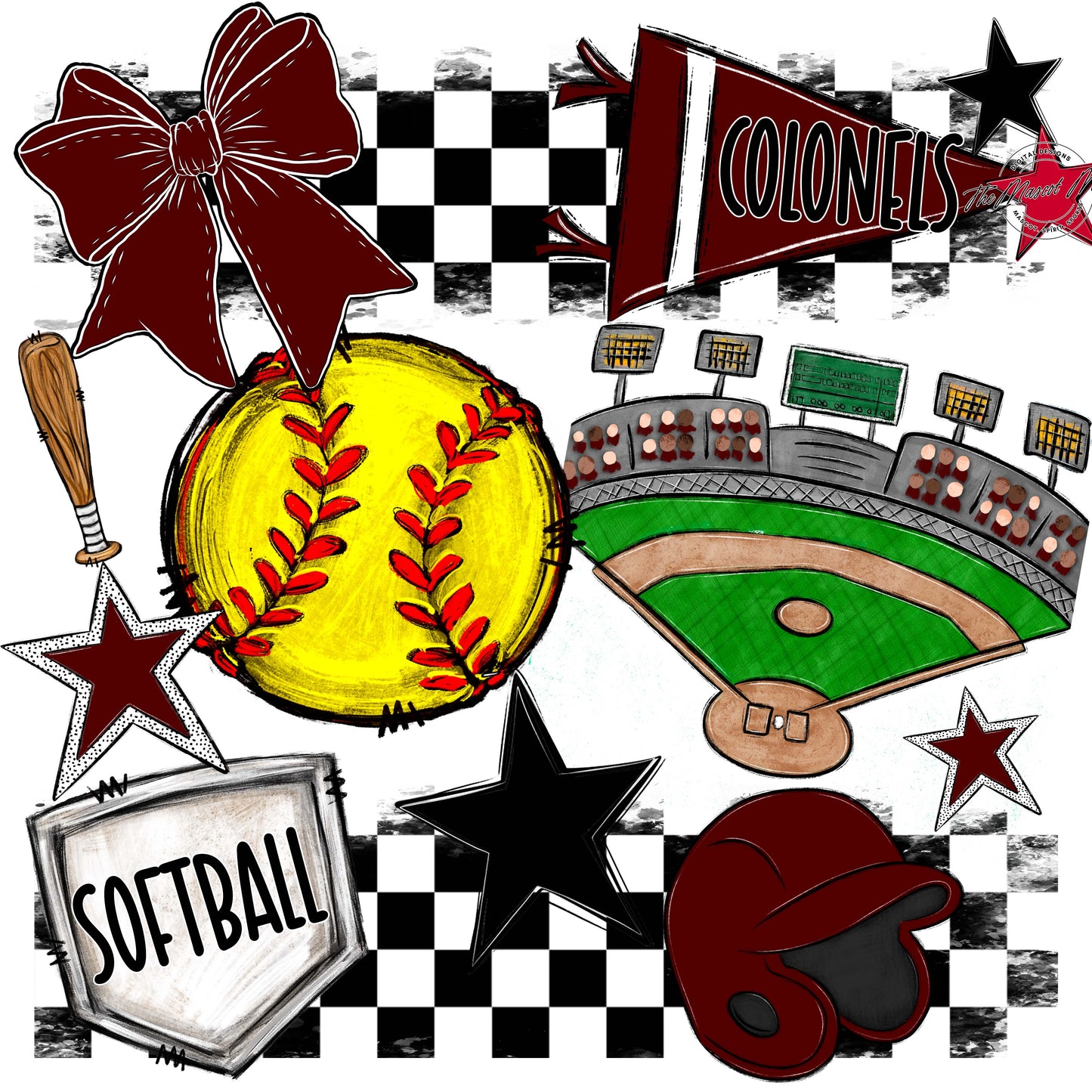 Colonels Softball Checkers Design-Maroon