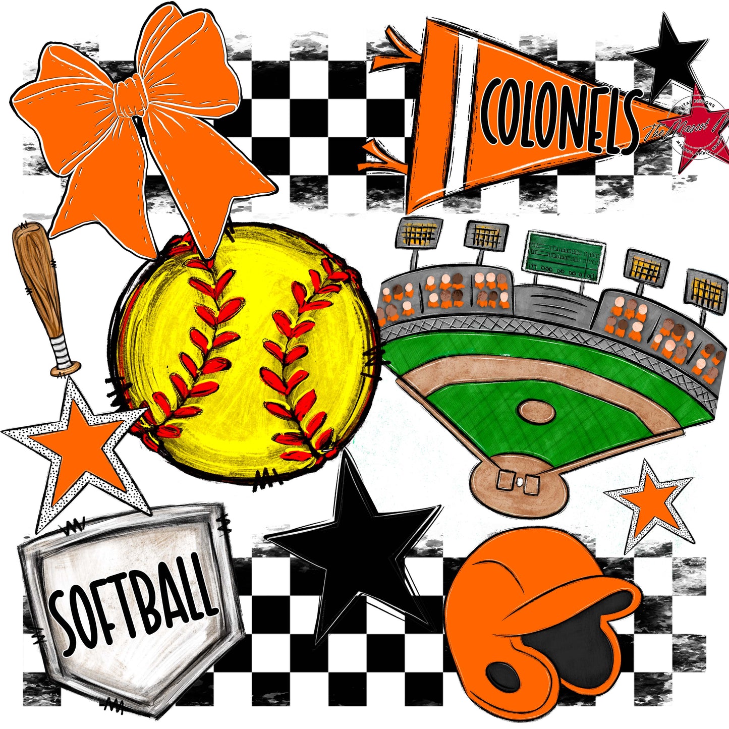 Colonels Softball Checkers Design-Orange