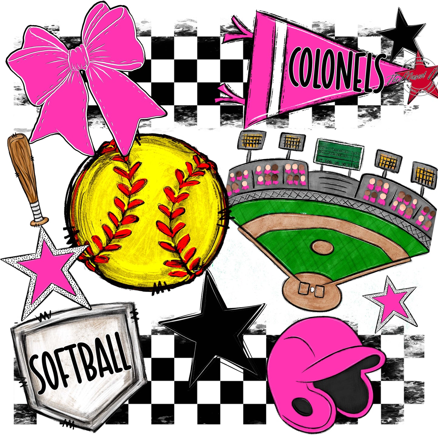 Colonels Softball Checkers Design-Pink