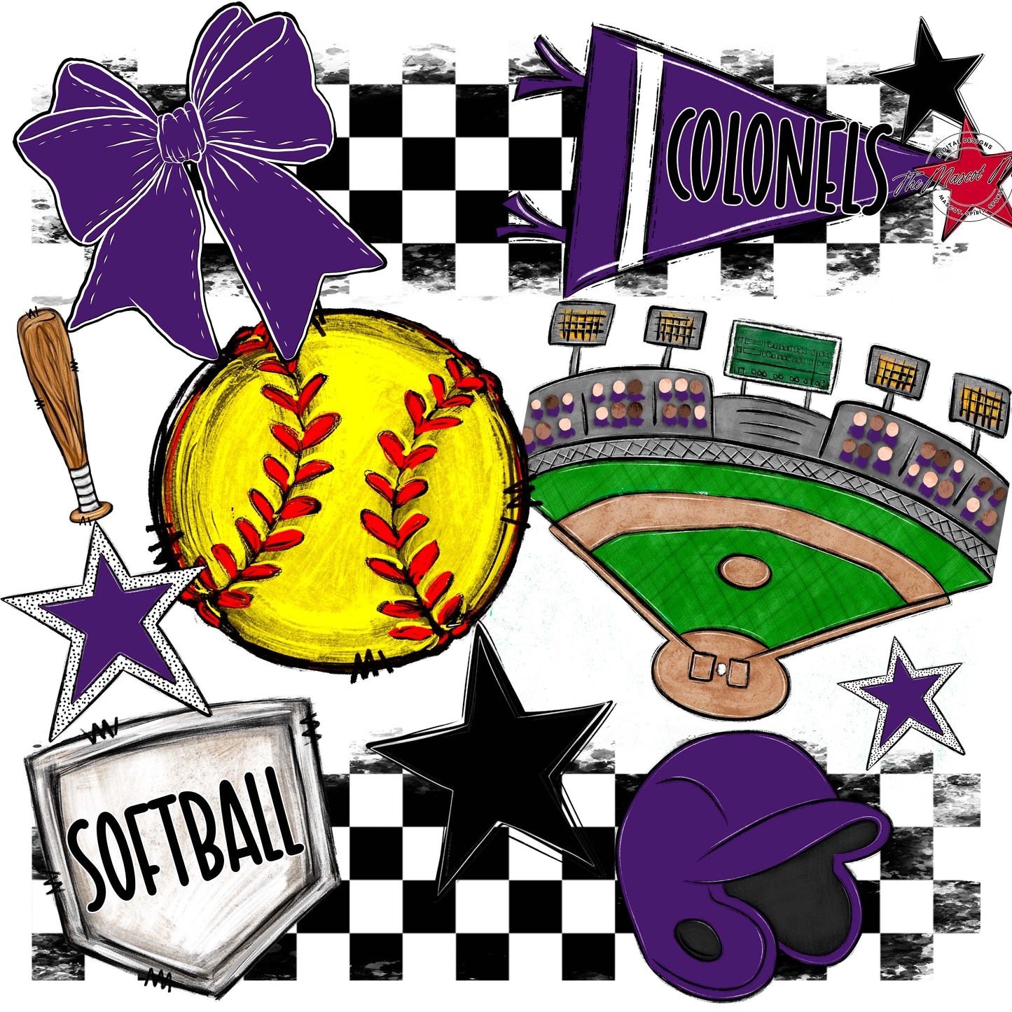 Colonels Softball Checkers Design-Purple