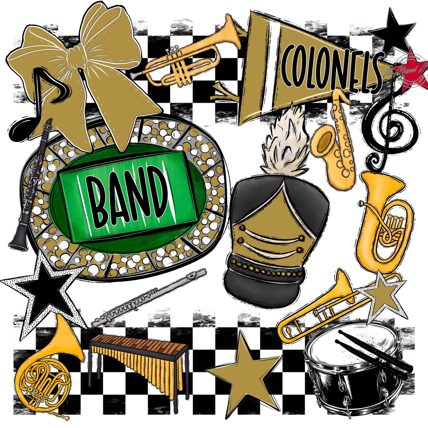 Colonels Band Checkers Design-Gold