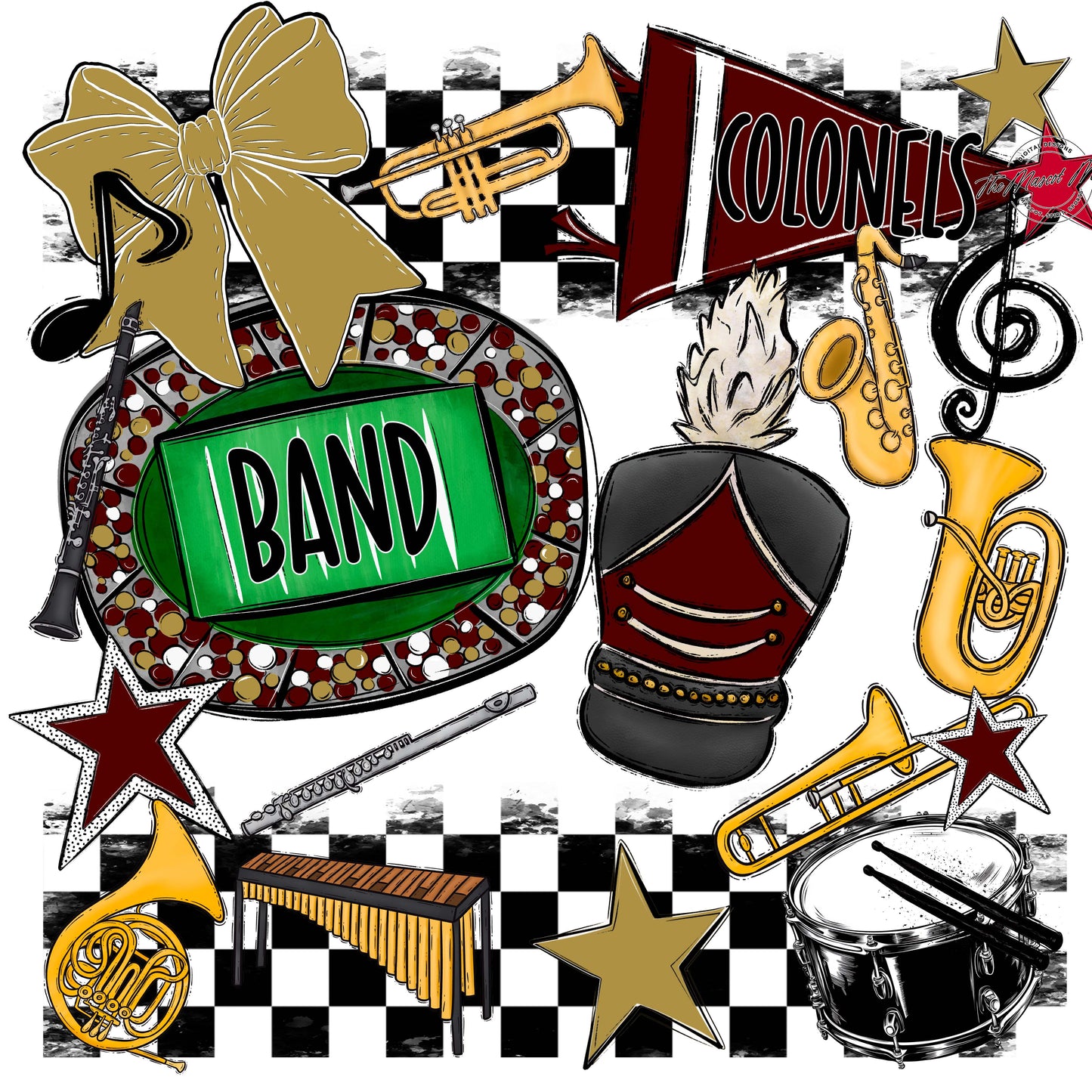 Colonels Band Checkers Design-Maroon & Gold
