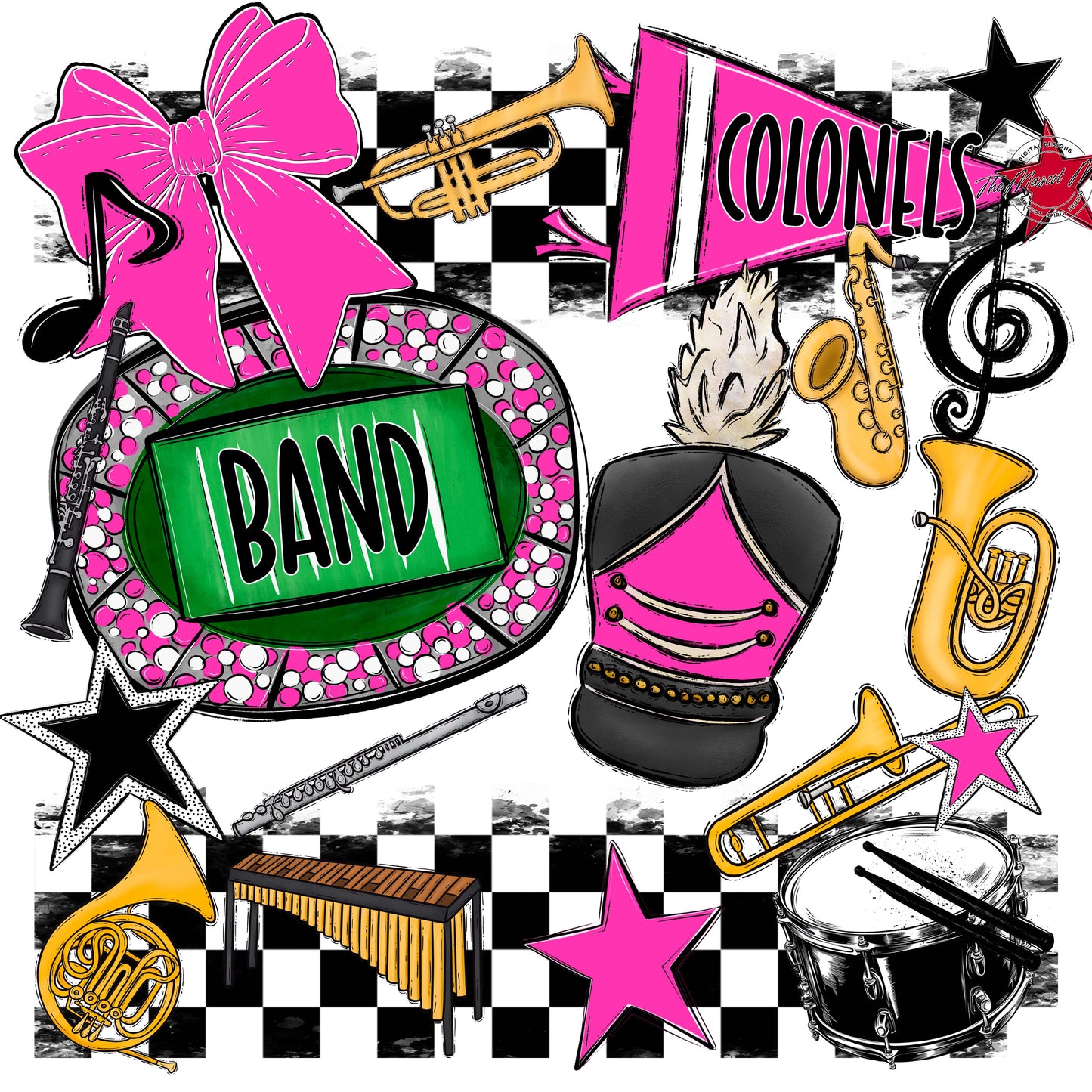 Colonels Band Checkers Design-Pink