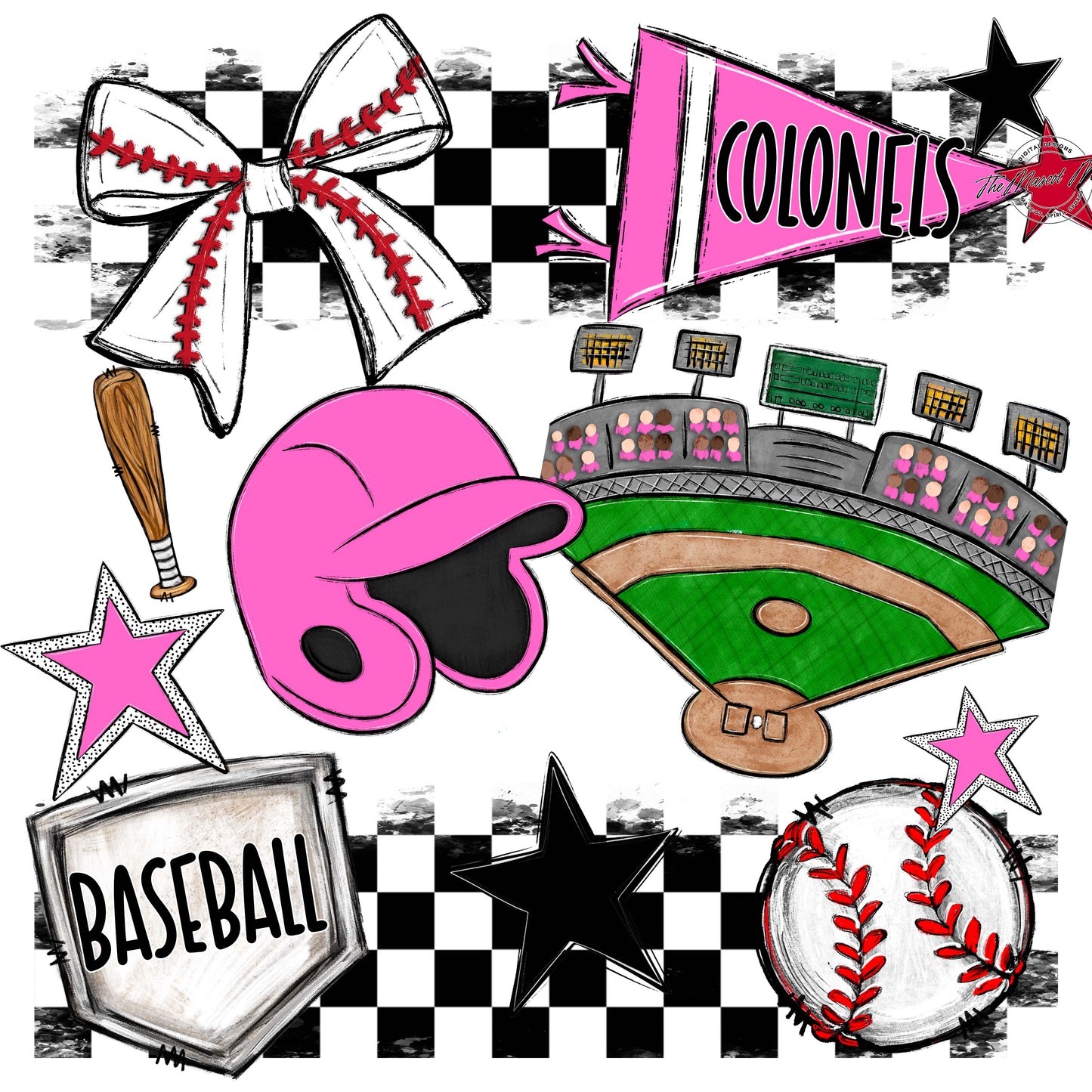 Colonels Baseball Checkers Design-Baby Pink