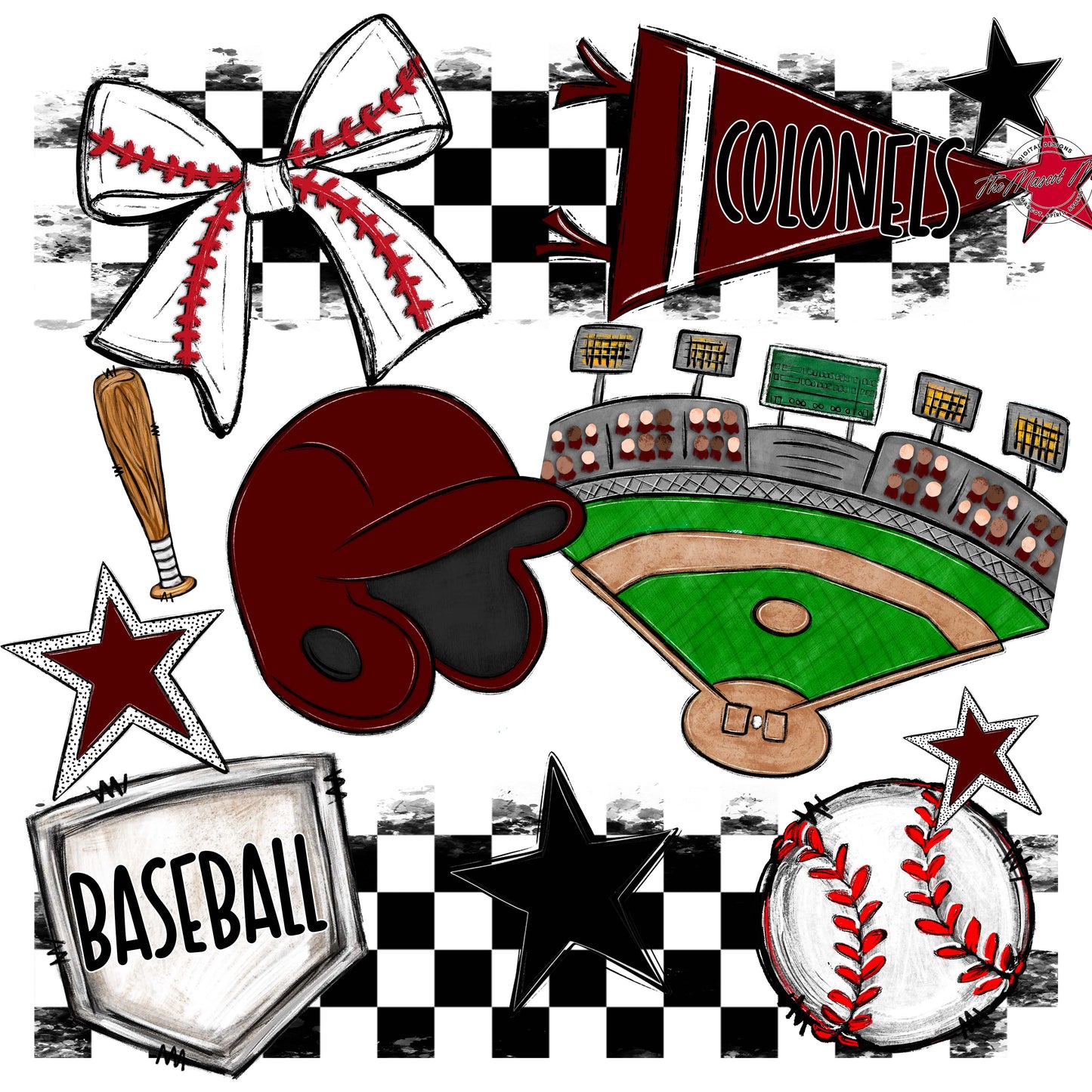 Colonels Baseball Checkers Design-Maroon