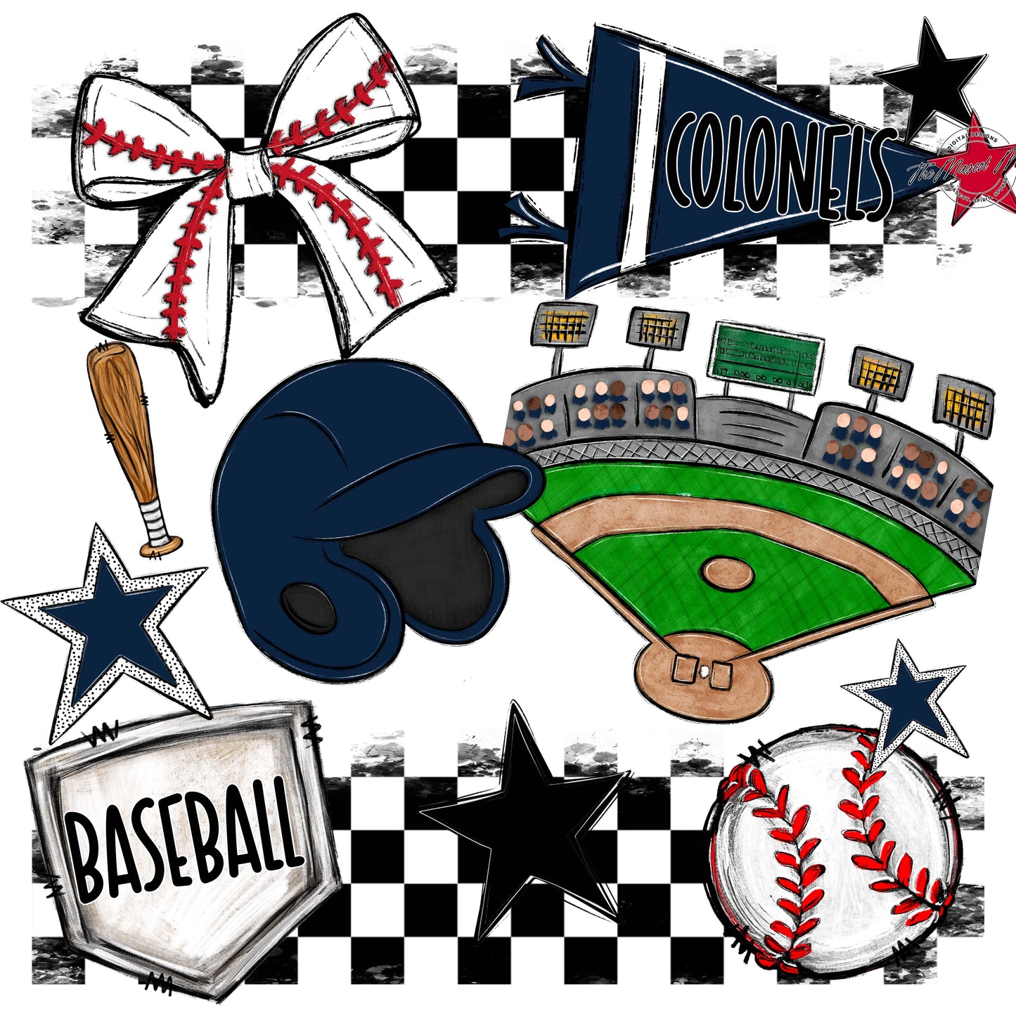 Colonels Baseball Checkers Design-Navy