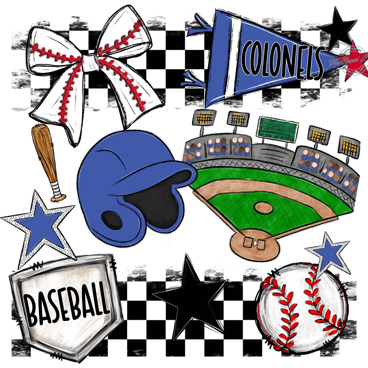 Colonels Baseball Checkers Design-Off Blue