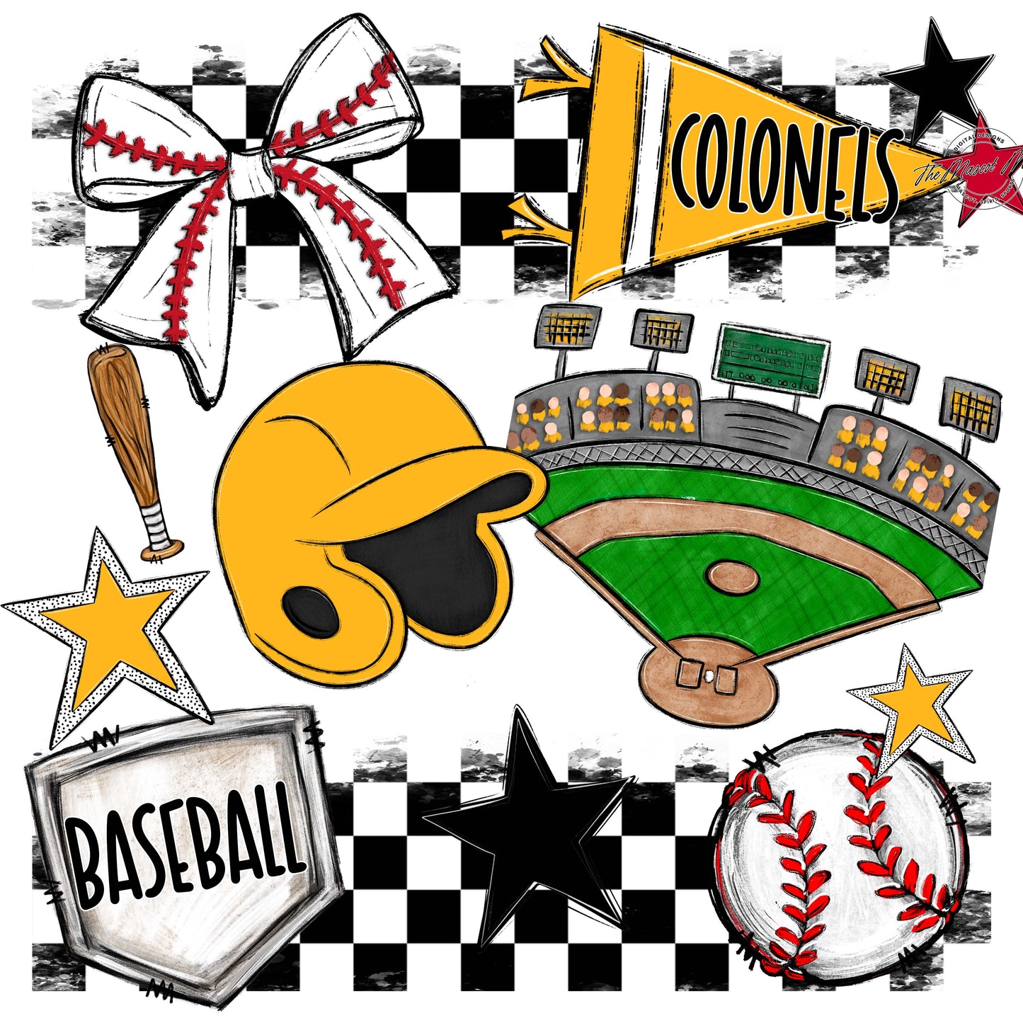 Colonels Baseball Checkers Design-Yellow