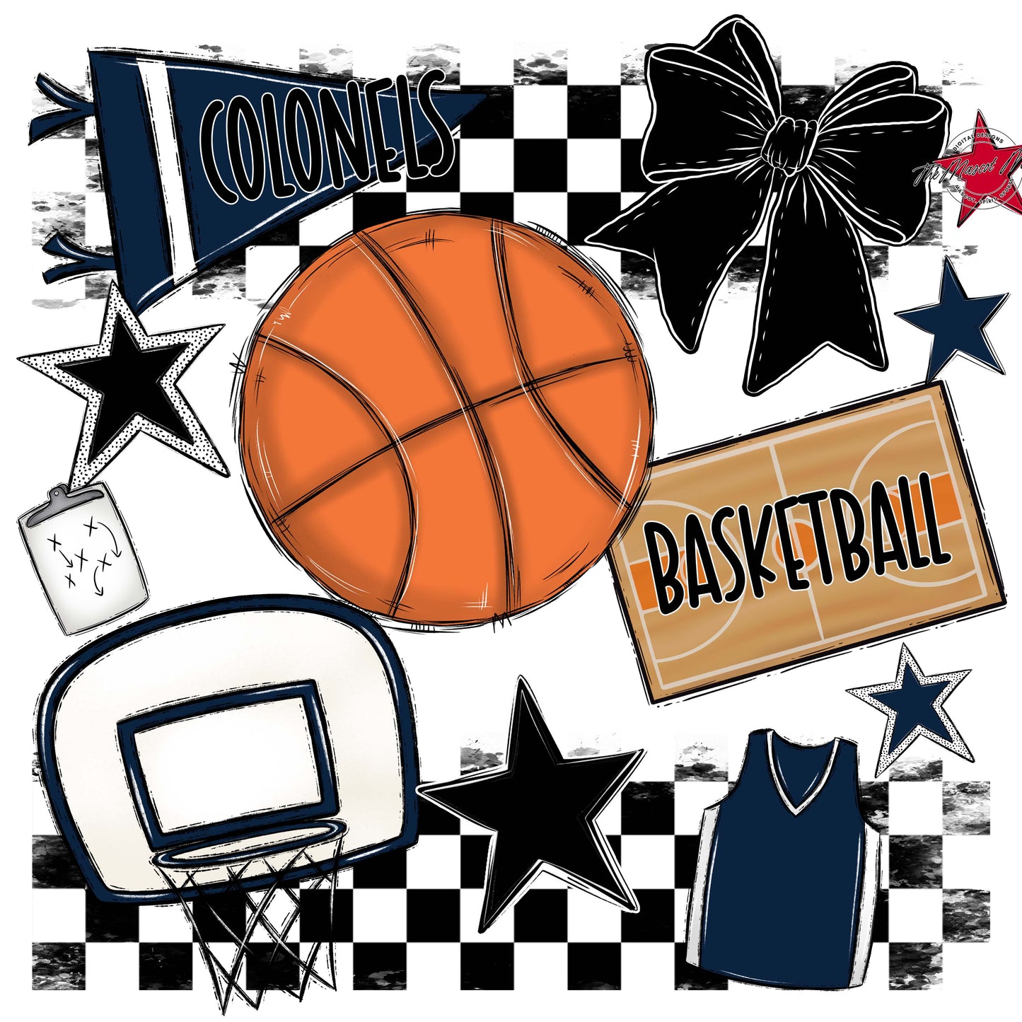 Colonels Basketball Checkers Design-Navy