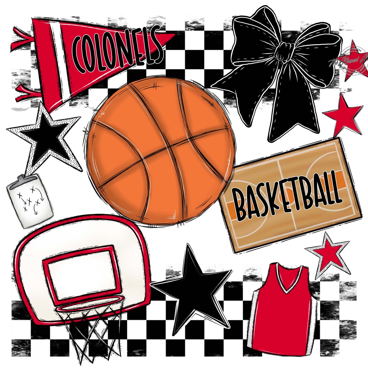 Colonels Basketball Checkers Design-Red