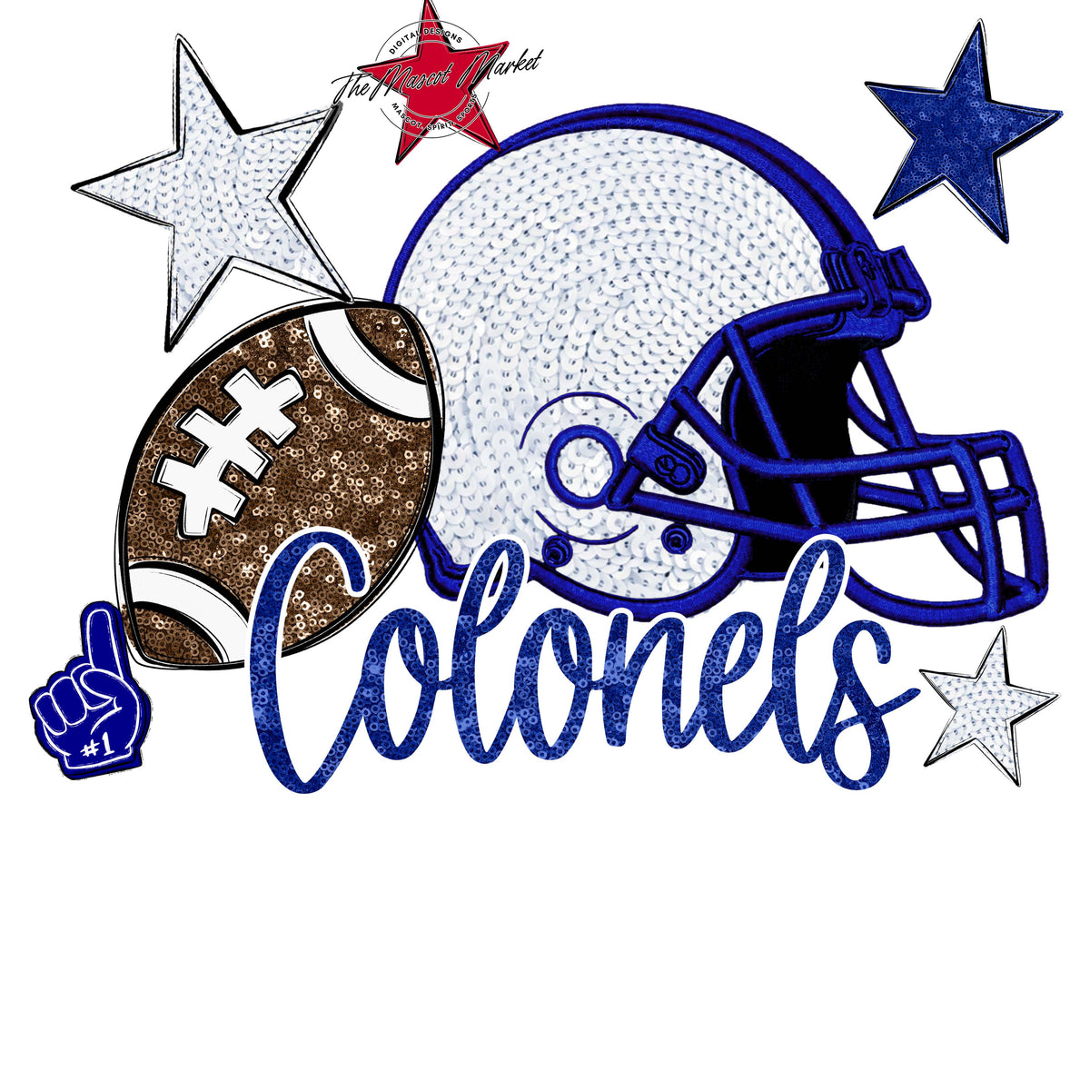 Colonels Football Embroidered Sequins Design-Blue