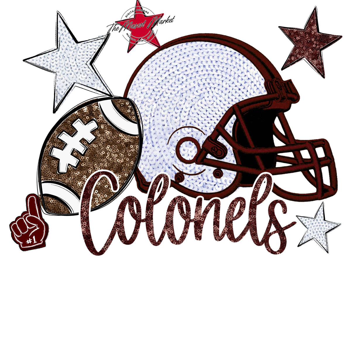 Colonels Football Embroidered Sequins Design-Maroon