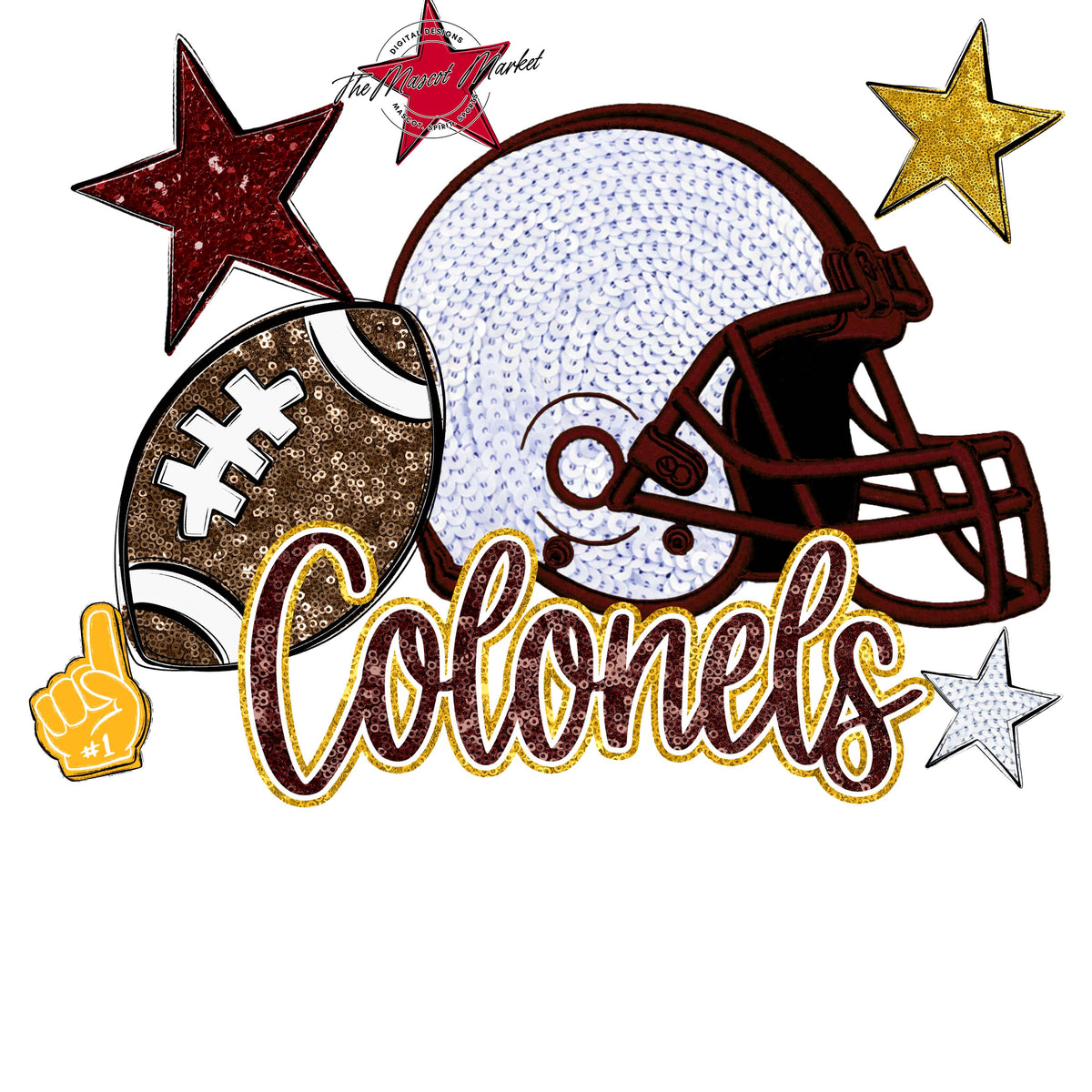 Colonels Football Embroidered Sequins Design-Maroon & Yellow
