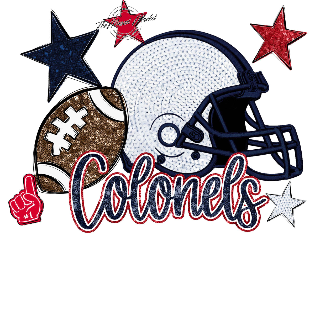 Colonels Football Embroidered Sequins Design-Navy & Red