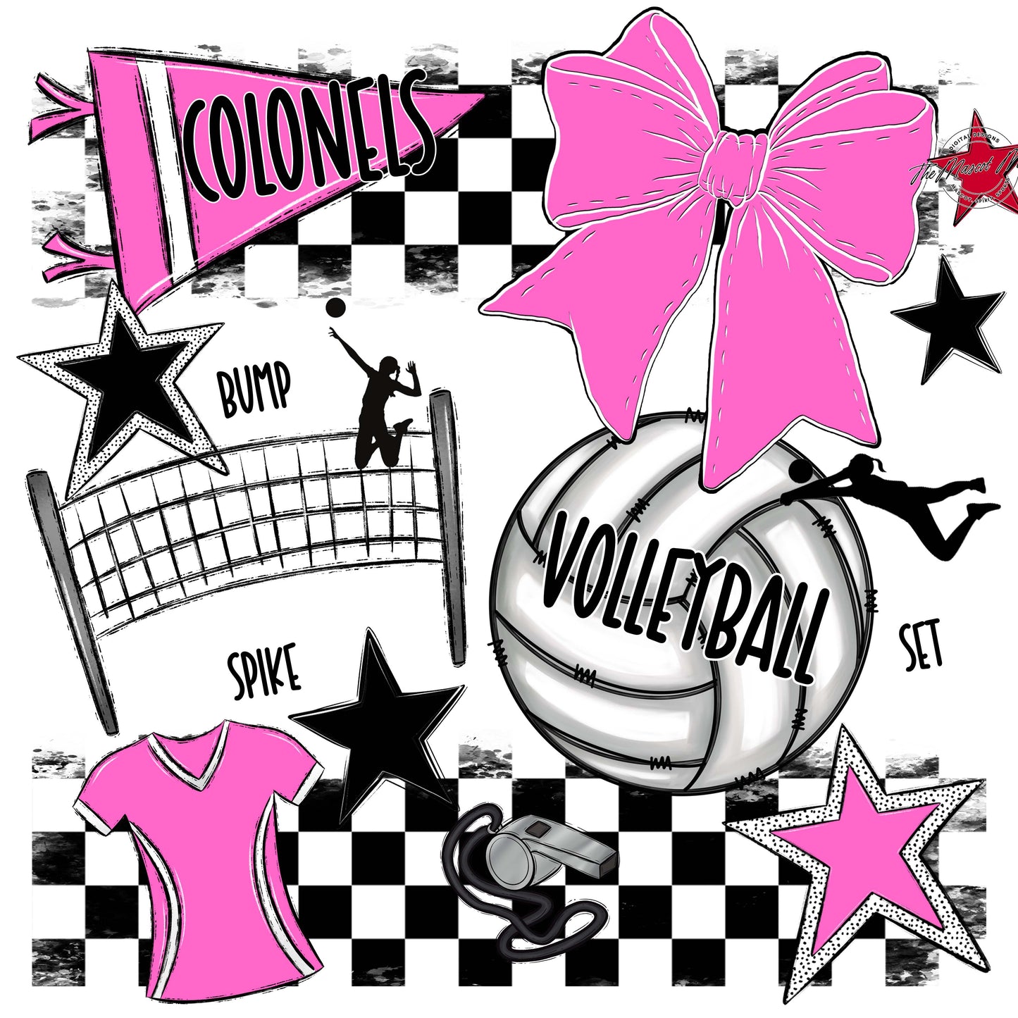 Colonels Volleyball Checkers Design-Baby Pink