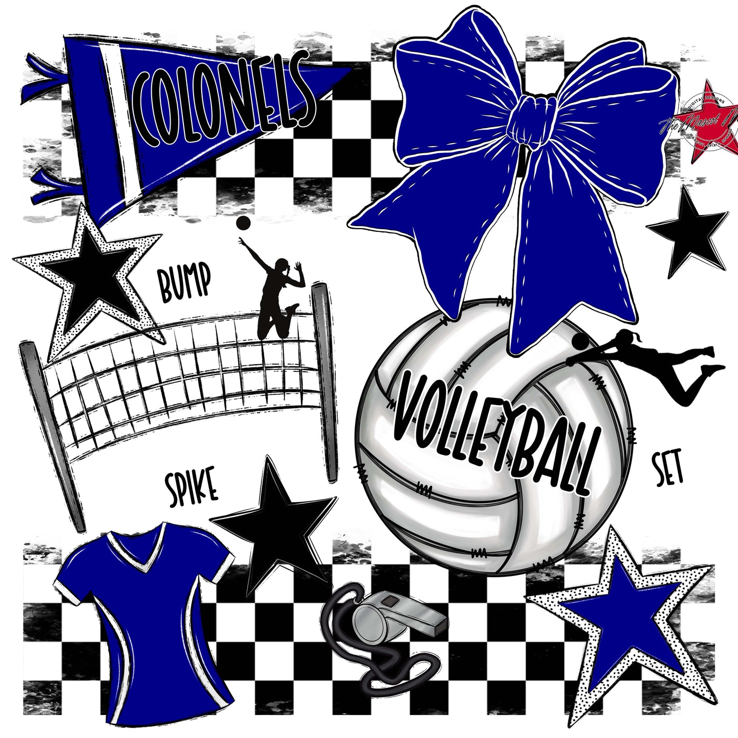 Colonels Volleyball Checkers Design-Blue