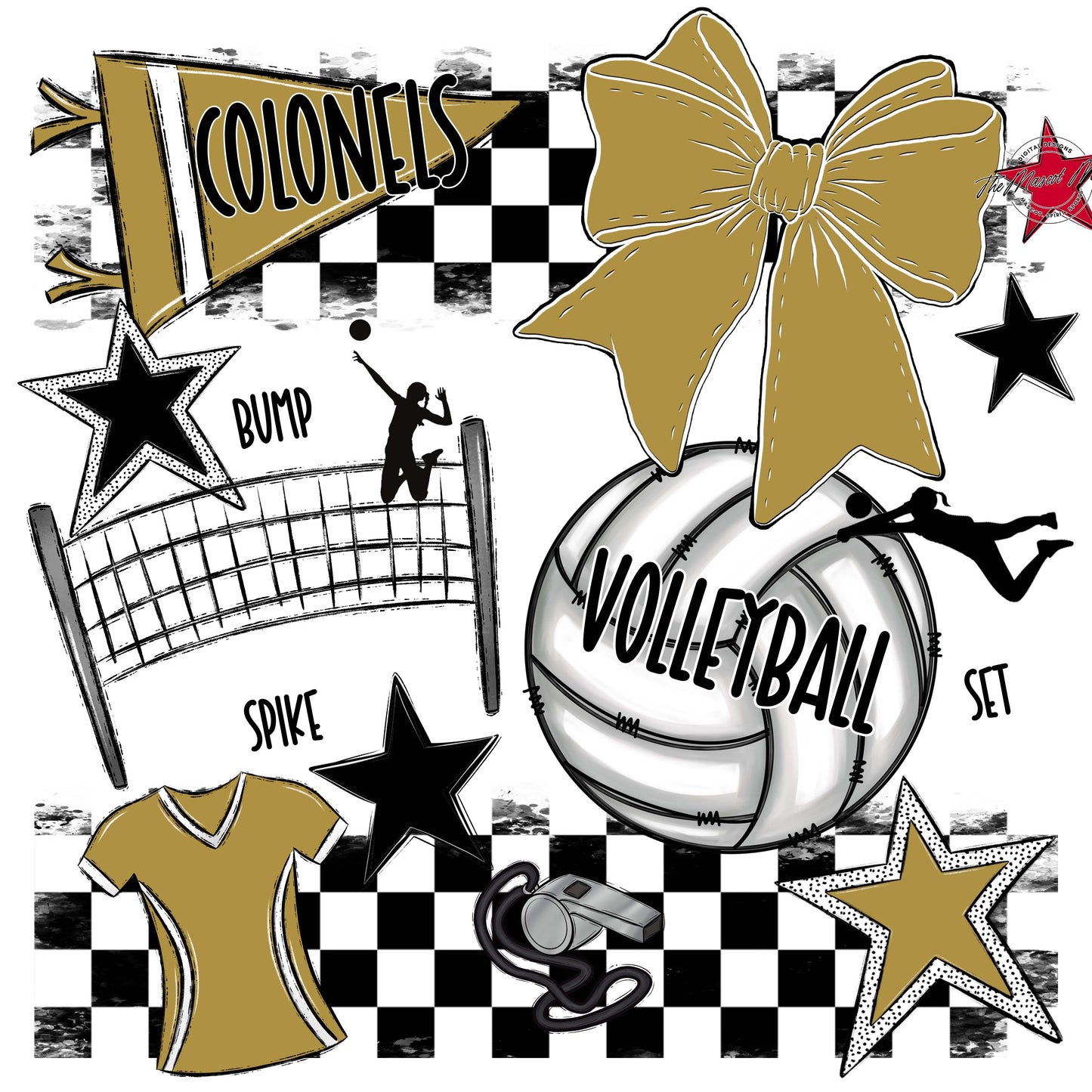 Colonels Volleyball Checkers Design-Gold