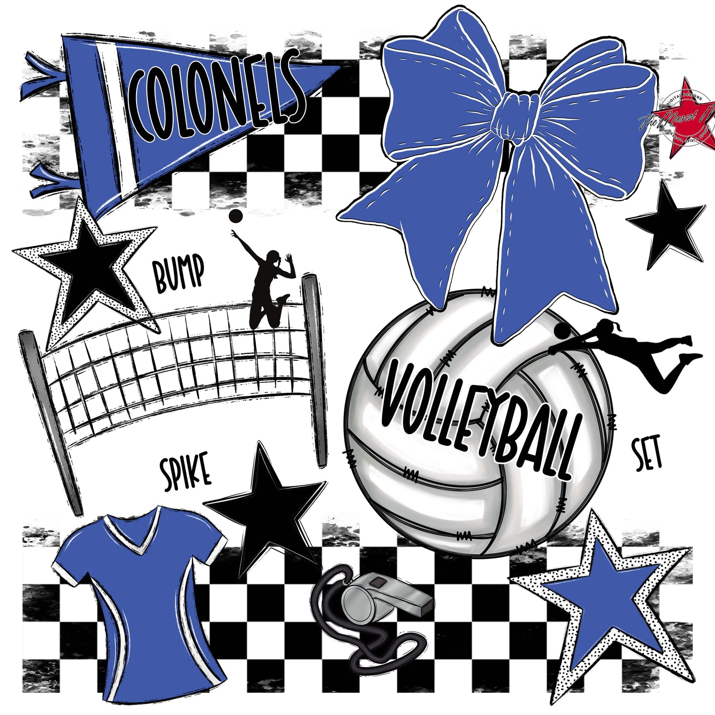 Colonels Volleyball Checkers Design-Off Blue