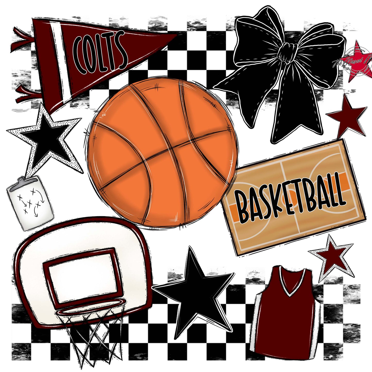 Colts Basketball Checkers Design-Maroon