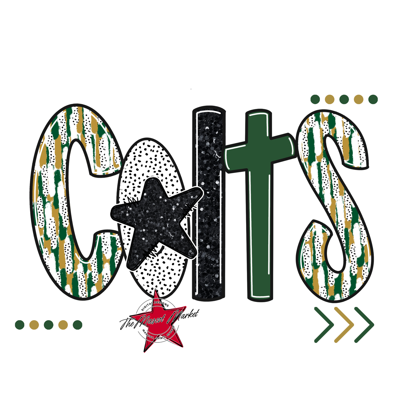 Colts Brushstroke Alpha w Arrows-Green-Gold