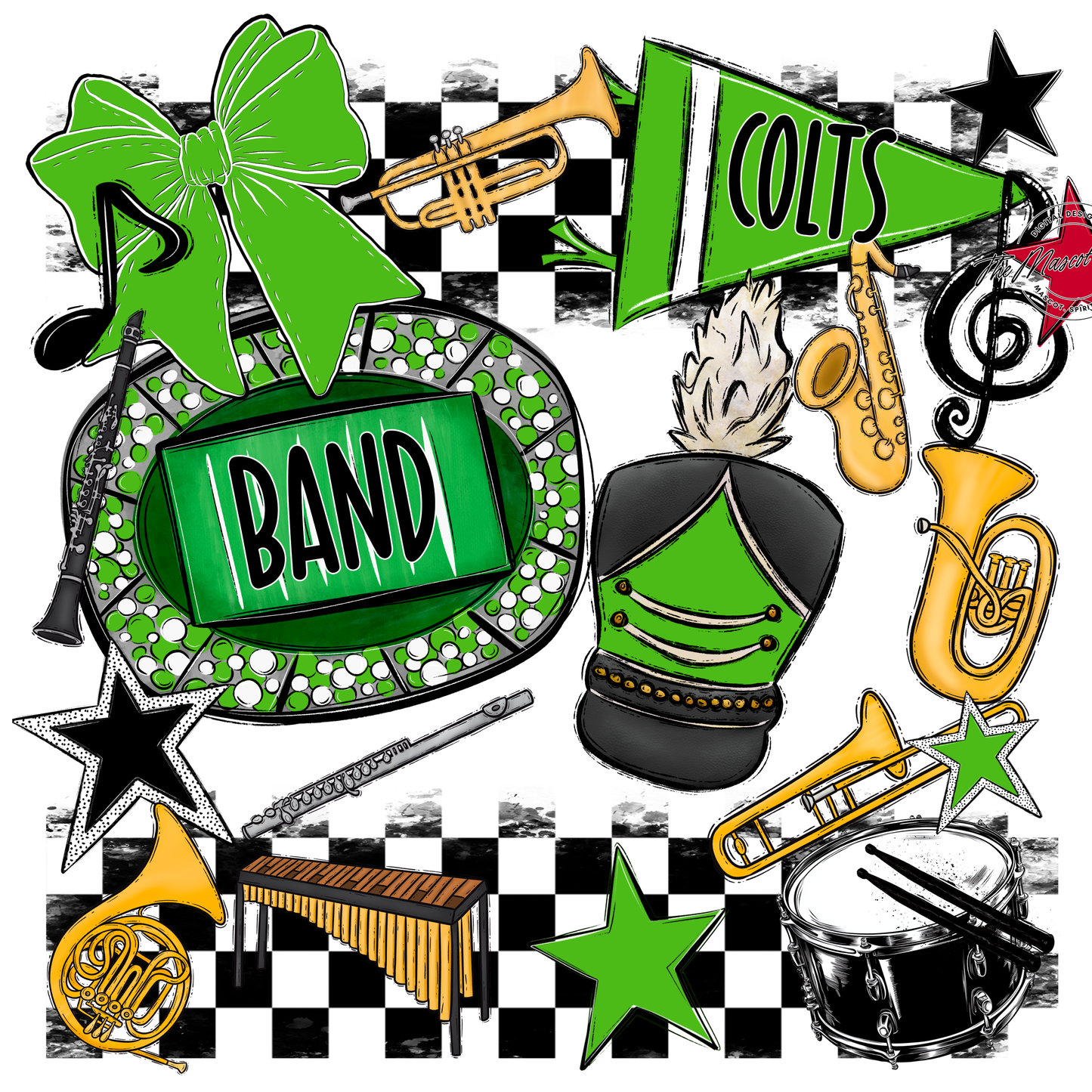 Colts Checkers Band Spirit Design-Bright Green