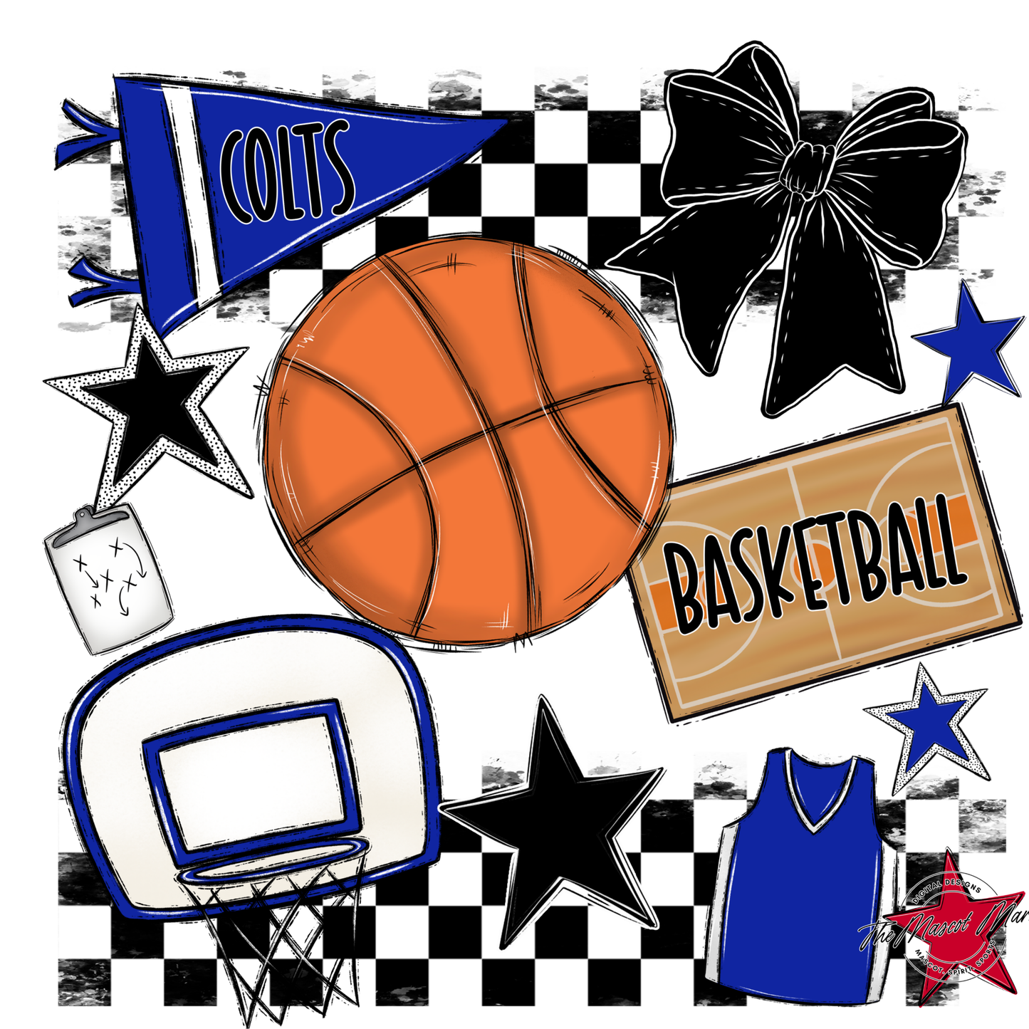 Colts Checkers Basketball Spirit Design-Royal Blue