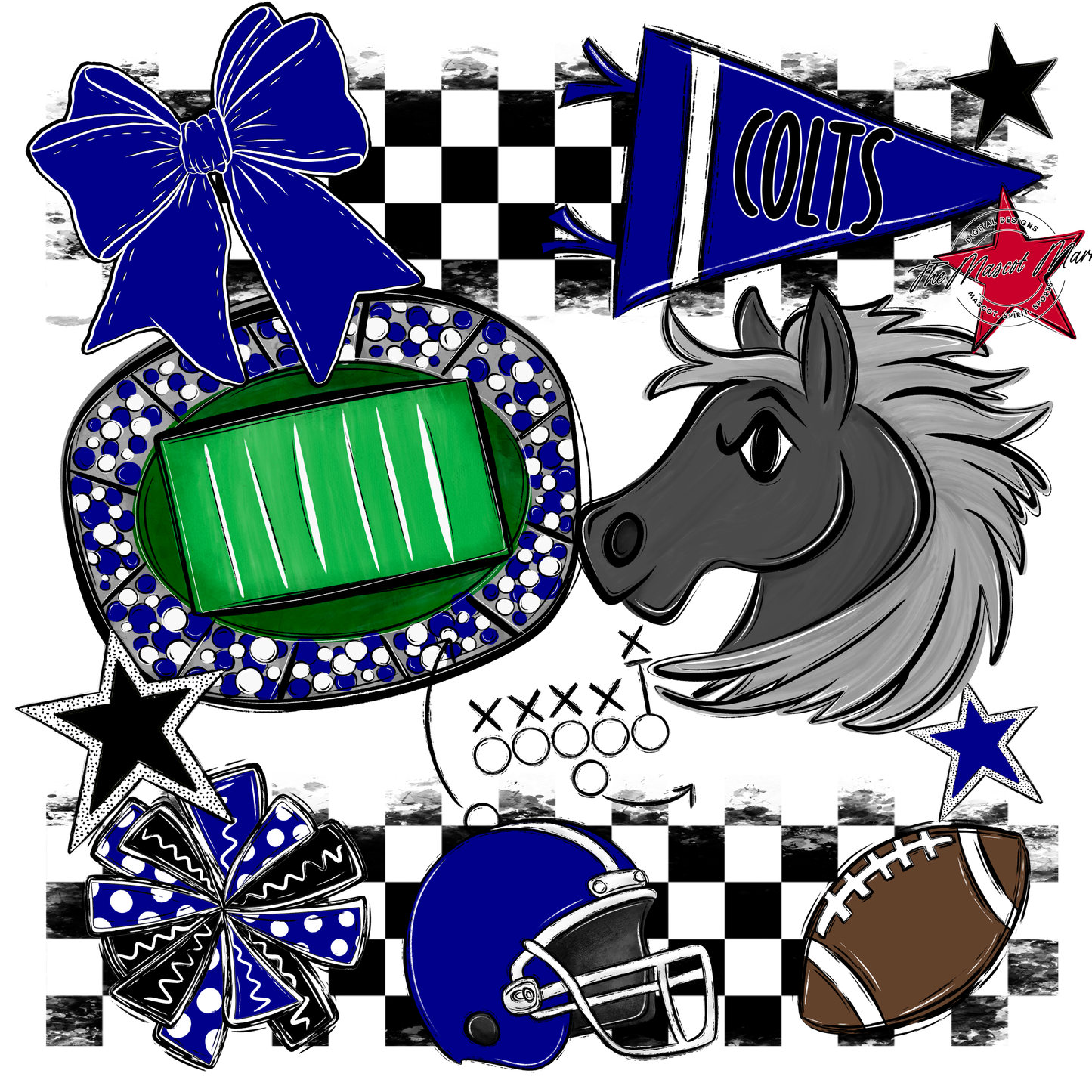 Colts Checkers Mascot Spirit Design-Blue