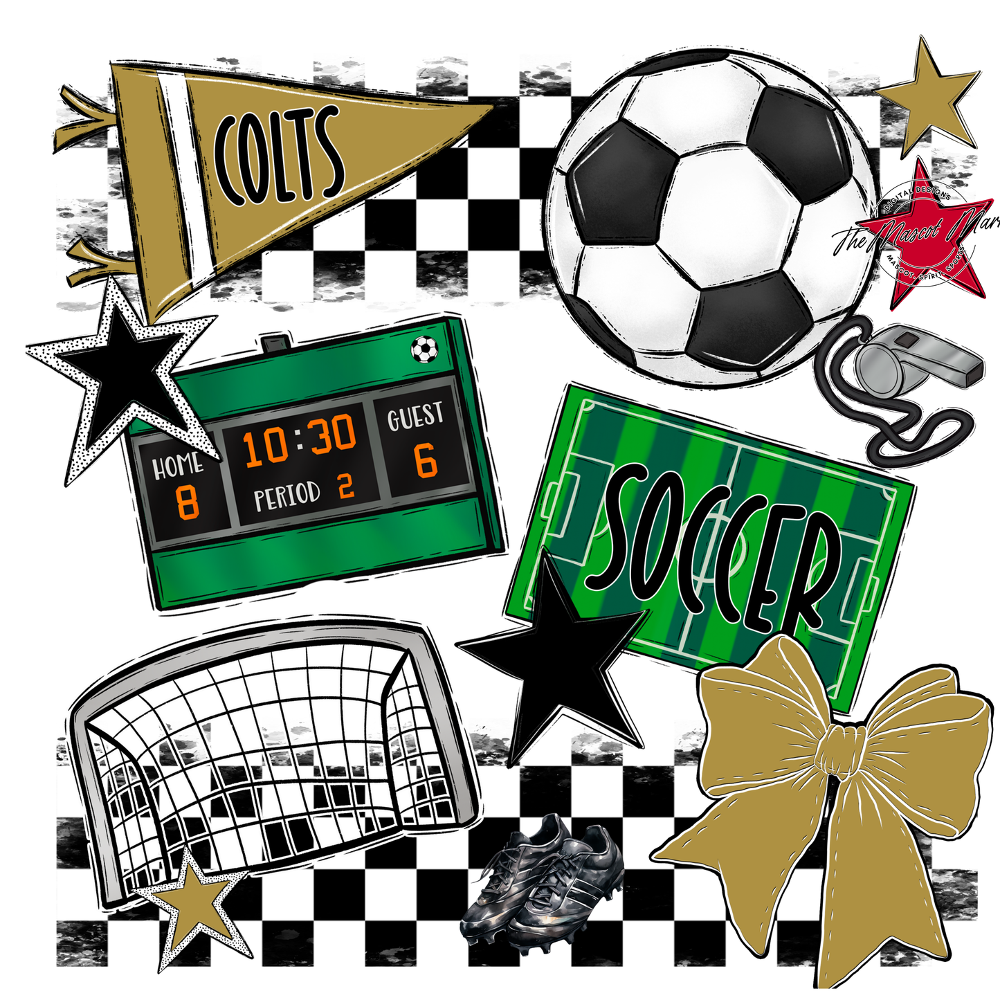 Colts Checkers Soccer Spirit Design-Gold