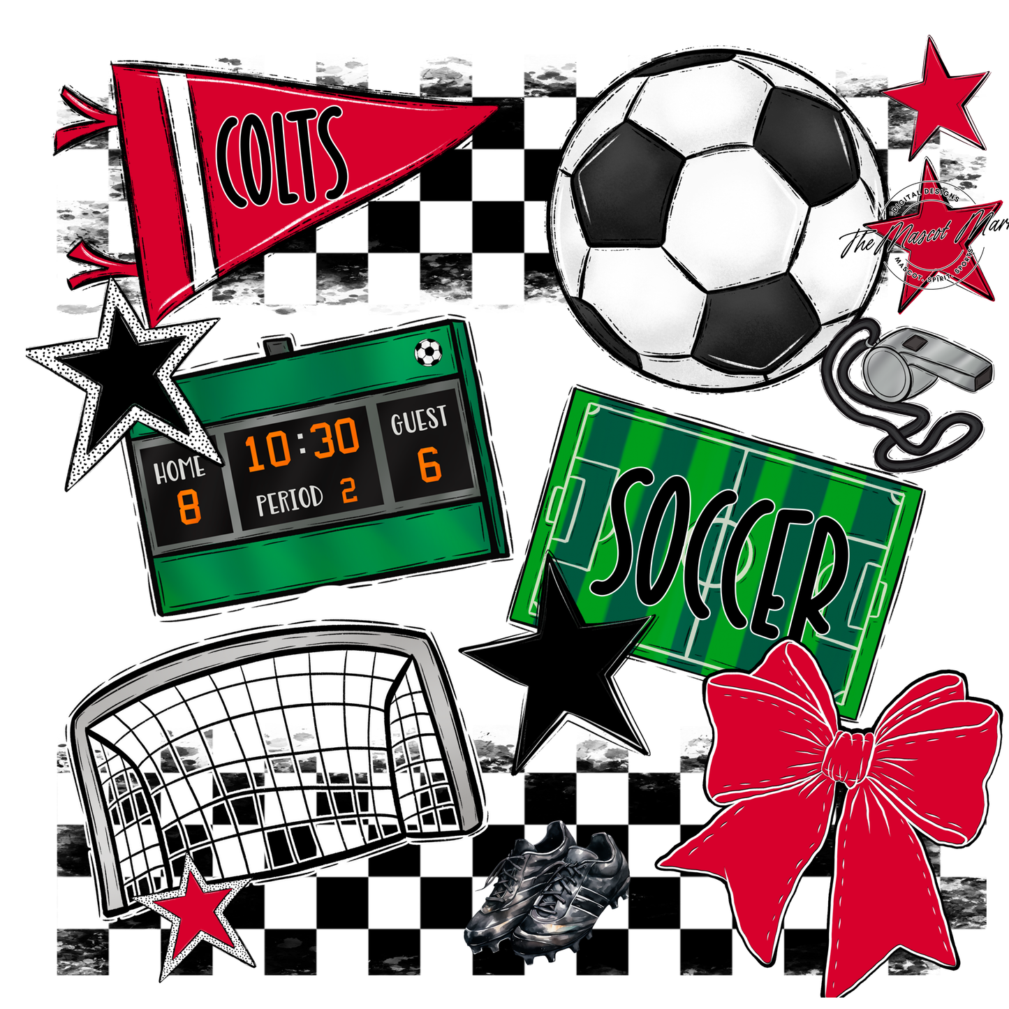 Colts Checkers Soccer Spirit Design-Red