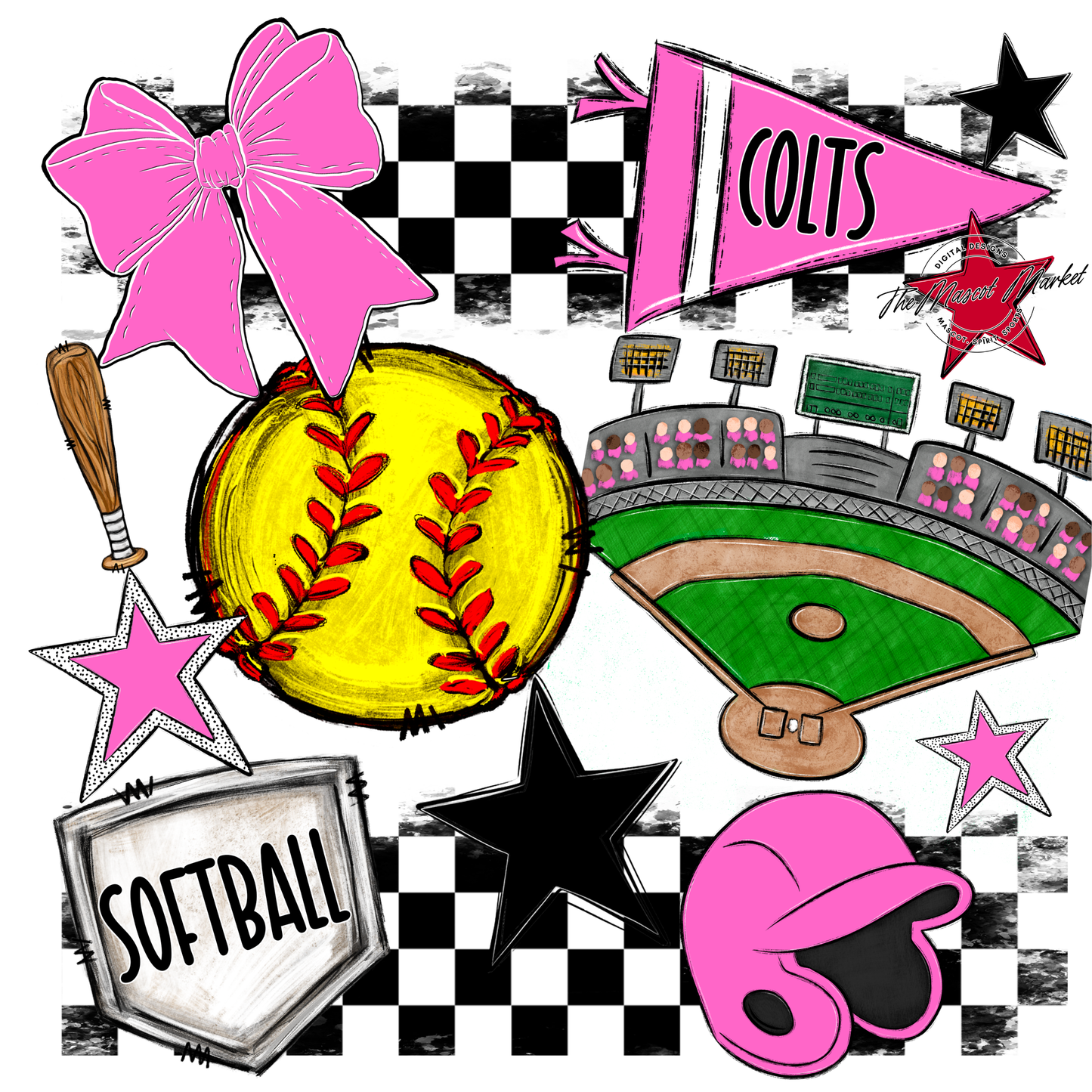 Colts Checkers Softball Spirit Design-Baby Pink