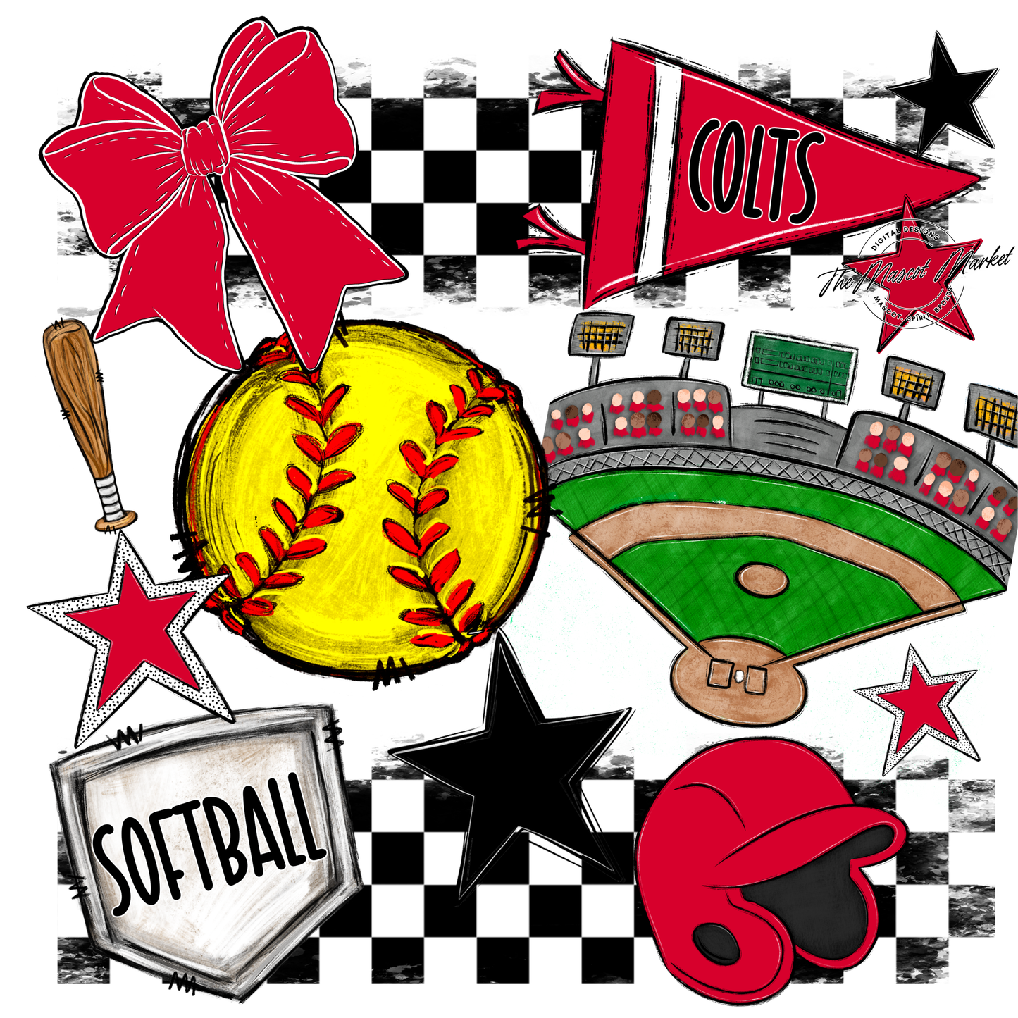 Colts Checkers Softball Spirit Design-Red