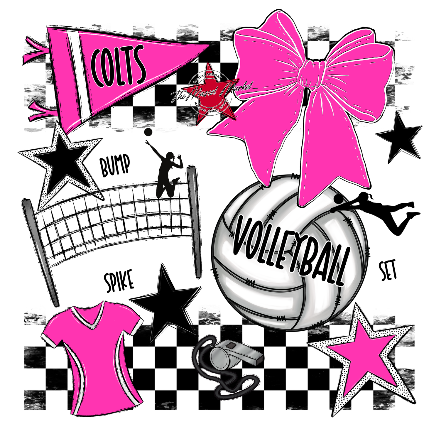 Colts Checkers Volleyball Spirit Design-Pink
