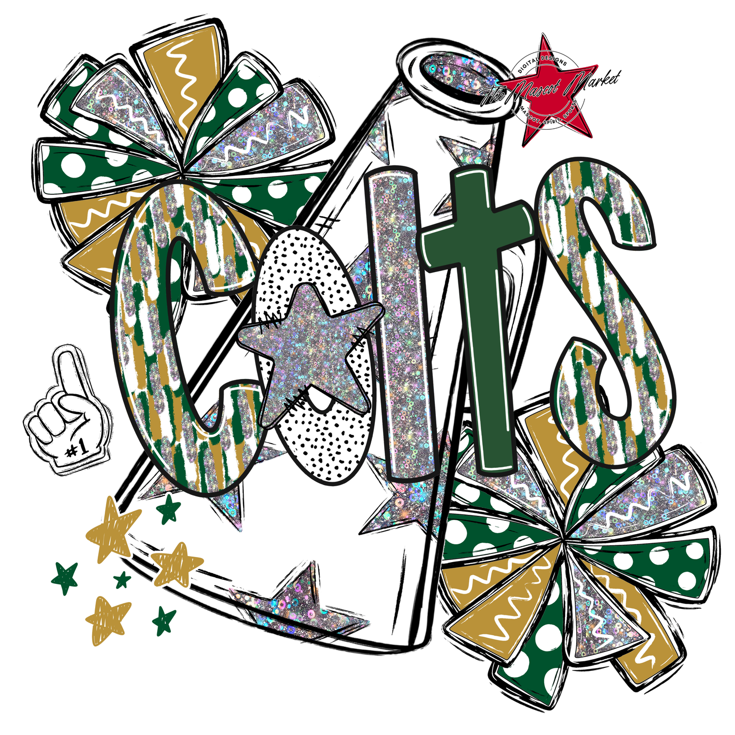 Colts Cheer Megaphone Scrape-Green-Gold