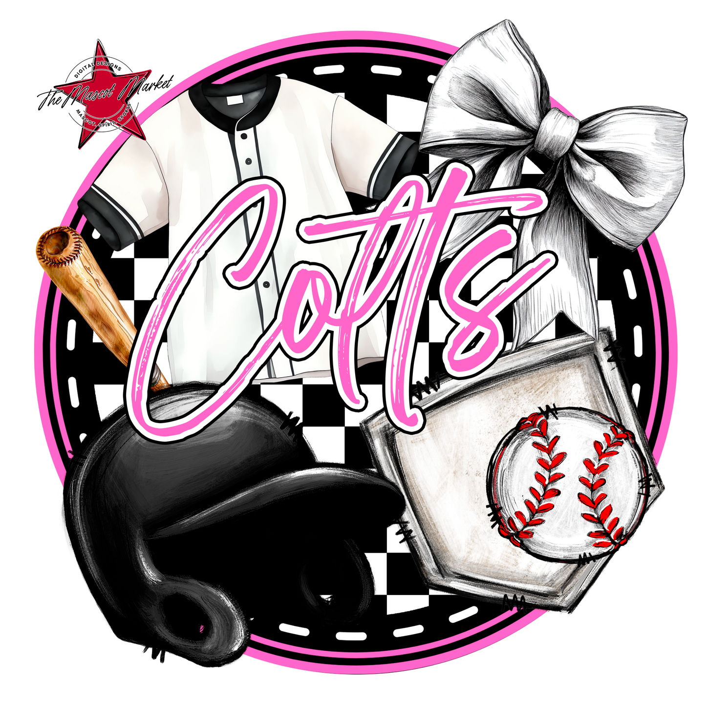 Colts Circle Baseball Design-Baby Pink
