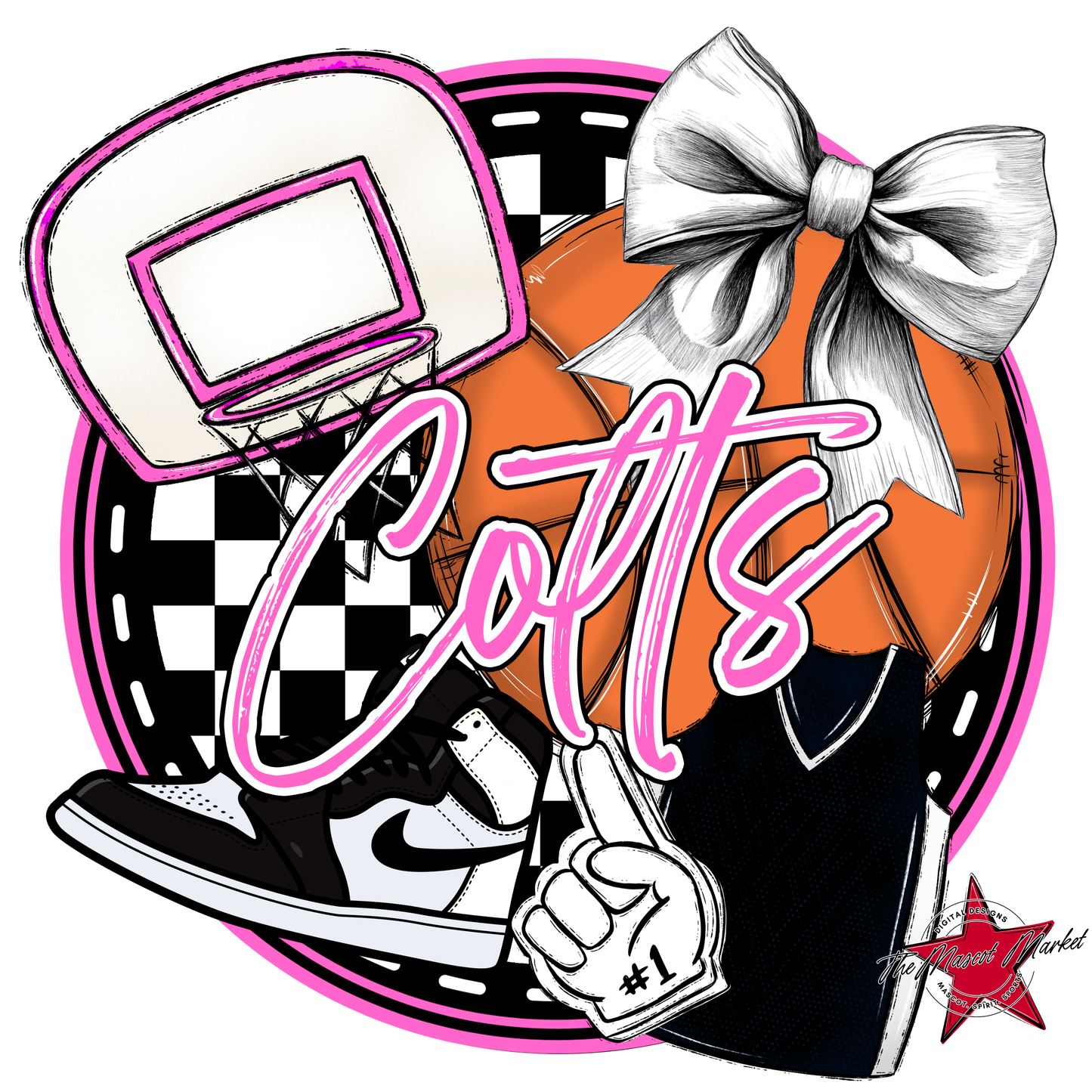 Colts Circle Basketball Design-Baby Pink