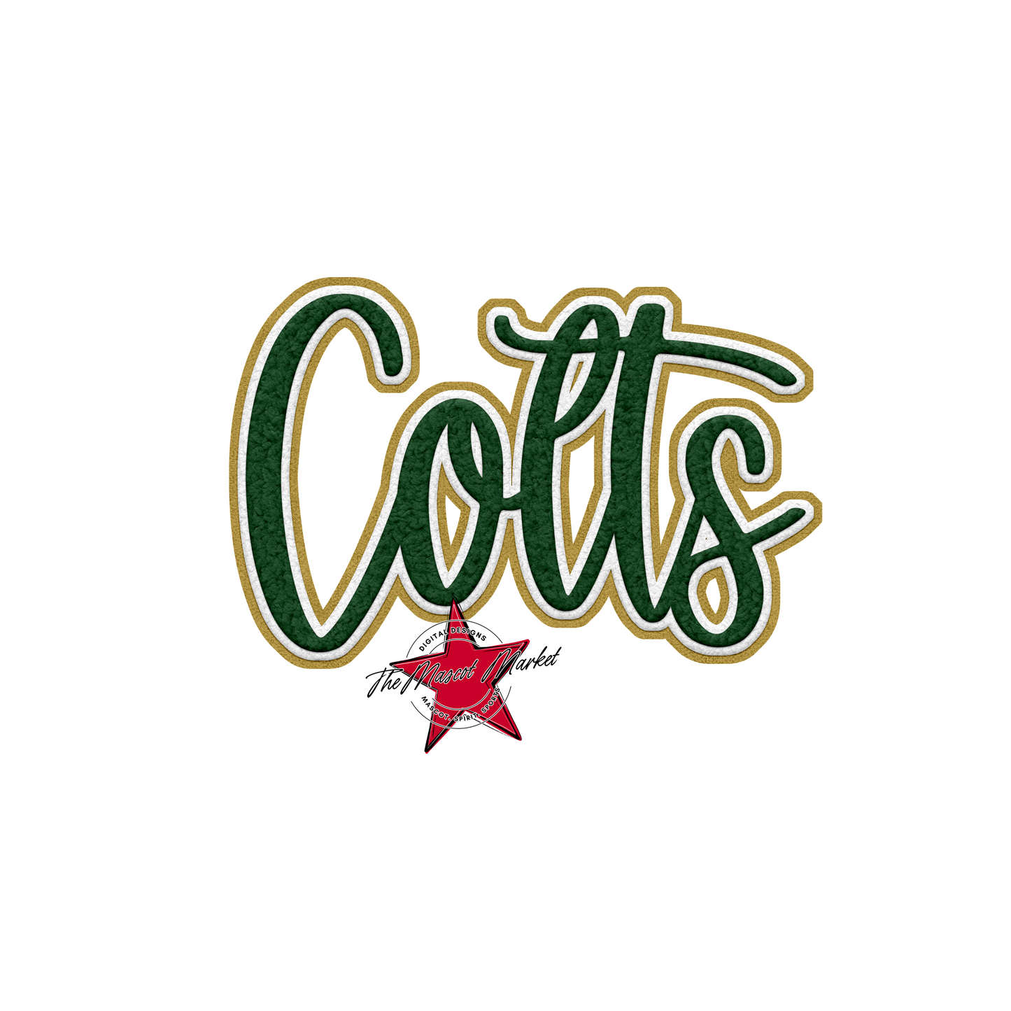 Colts Faux Chenille Patch-Green-Gold