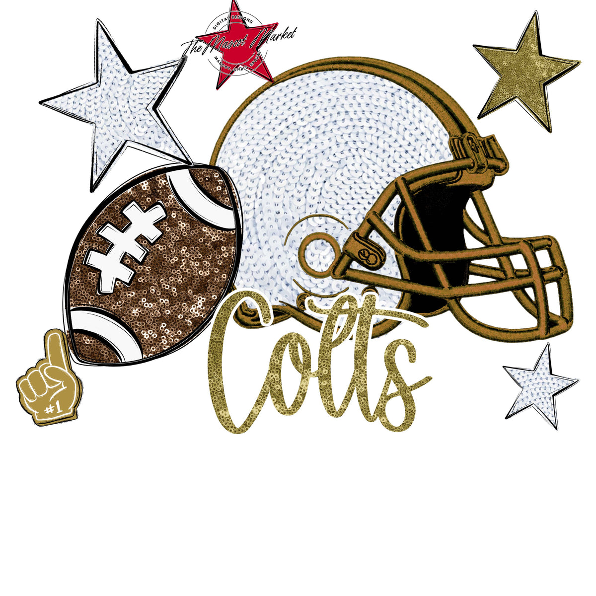Colts Football Embroidered Sequins Design-Gold